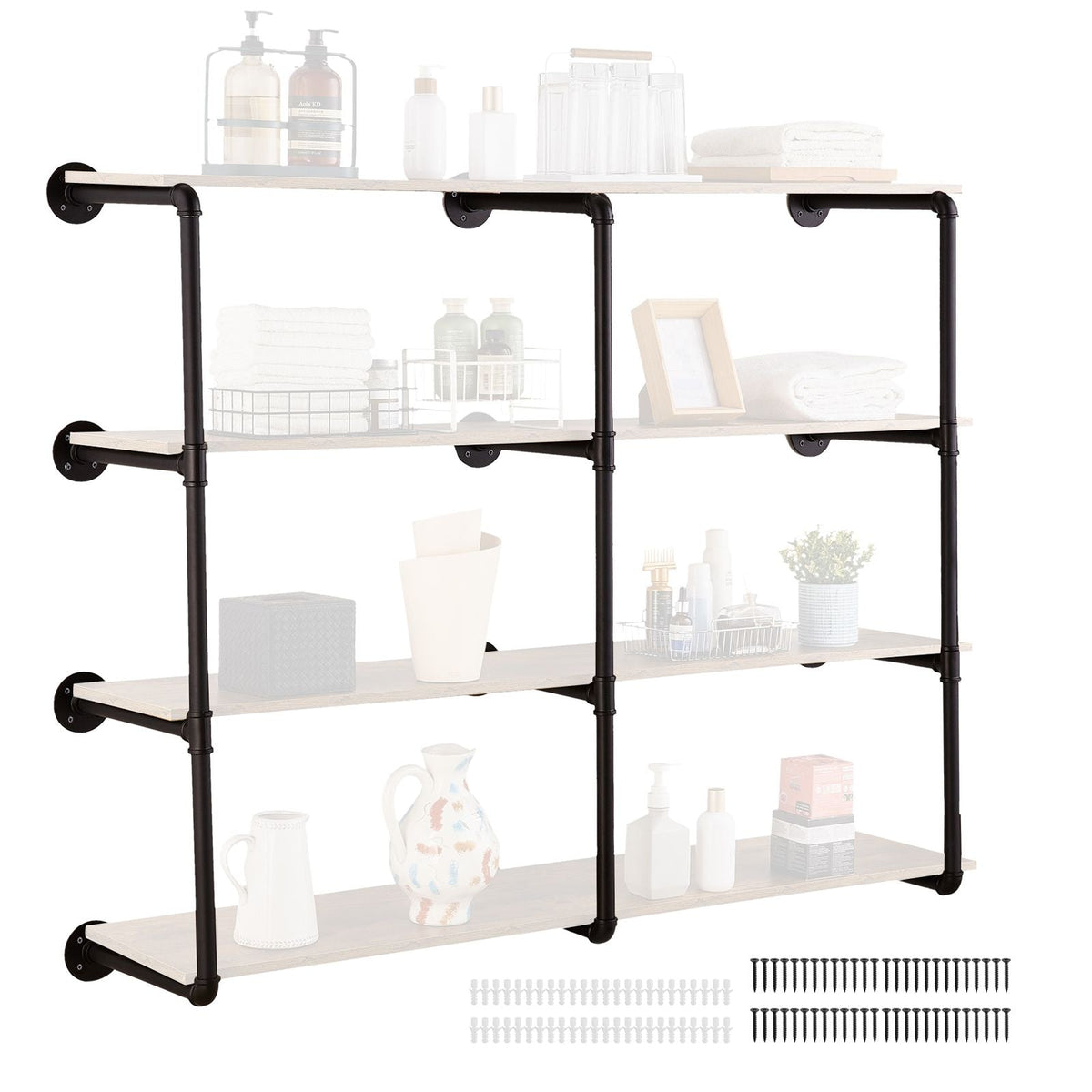 Industrial Pipe Shelf, 4 Tier 3PCS, 11.8in Applicable Board Width Wall-Mount Floating Rustic Wood Shelves Bracket Bookshelf,Storage Holder for Kitchen Bedroom Bathroom, (Planks NOT Included)