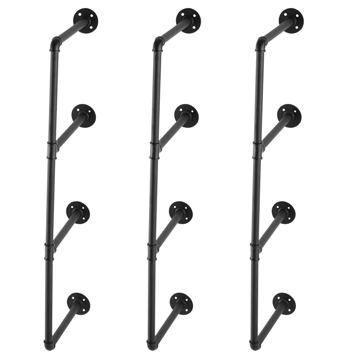 Industrial Pipe Shelf, 4 Tier 3PCS, 11.8in Applicable Board Width Wall-Mount Floating Rustic Wood Shelves Bracket Bookshelf,Storage Holder for Kitchen Bedroom Bathroom, (Planks NOT Included)