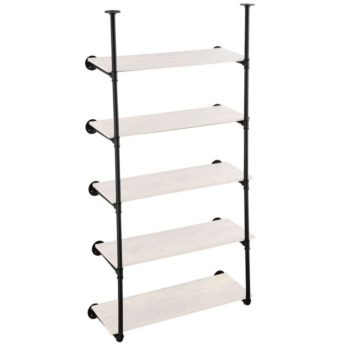 Industrial Pipe Shelf, 5 Tier 2PCS, 11.8in Applicable Board Width Wall-Mount Floating Rustic Wood Shelves Bracket Bookshelf,Storage Holder for Kitchen Bedroom Bathroom, (Planks NOT Included)