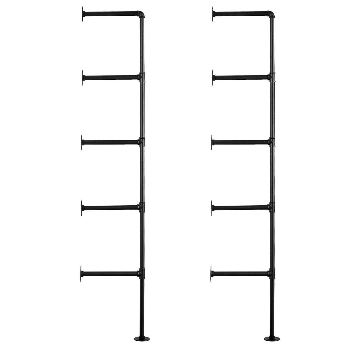 Industrial Pipe Shelf, 5 Tier 2PCS, 11.8in Applicable Board Width Wall-Mount Floating Rustic Wood Shelves Bracket Bookshelf,Storage Holder for Kitchen Bedroom Bathroom, (Planks NOT Included)