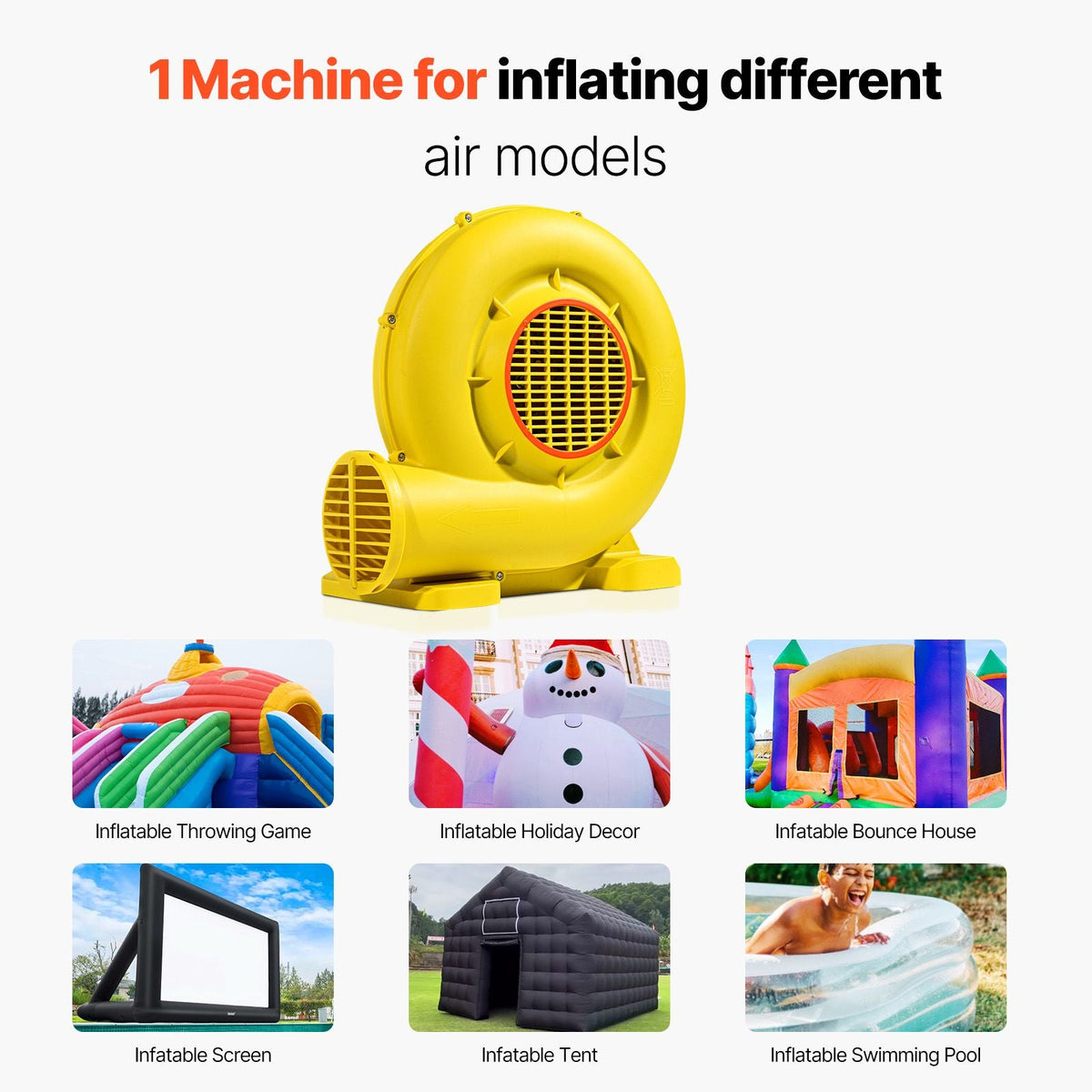 Inflatable Blower, 750W&950W, 1.3 HP Bounce House Blower, Pump Commercial Air Blower for Inflatables, 3300RPM Bouncy Castle Electric Air Blower Fan Perfect for Bounce House, Waterslides, Yellow
