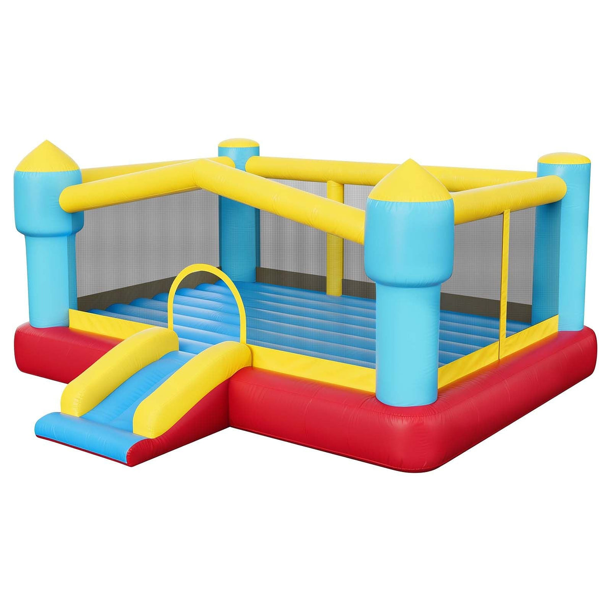 Inflatable Bounce House, 14.7 x 13.8 x 6.8 ft Jumping Bouncy Castle, Inflatable Jumper for Kids with Slide, Basketball Hoop, Target Game & Jumping Area, Jumpings House Holds 3-4 Kids (Ages 3-8)