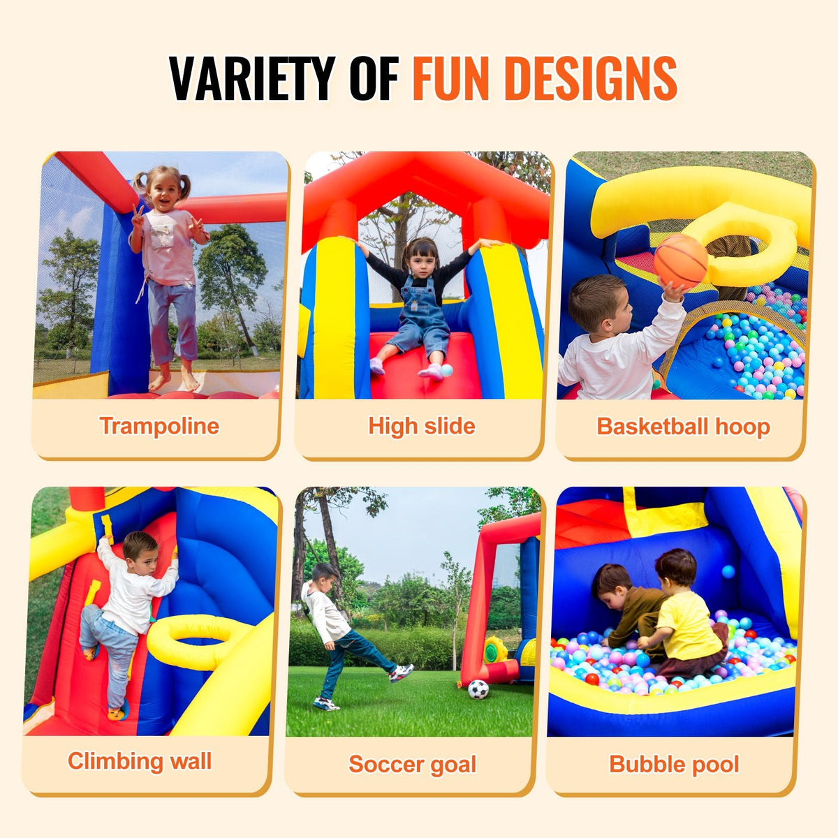 Inflatable Bounce House, Outdoor High Quality Playhouse Trampoline, Jumping Bouncer with Blower, Slide, and Storage Bag, Family Backyard Bouncy Castle, for Kid Ages 3–8 Years, 131x133x91 inch