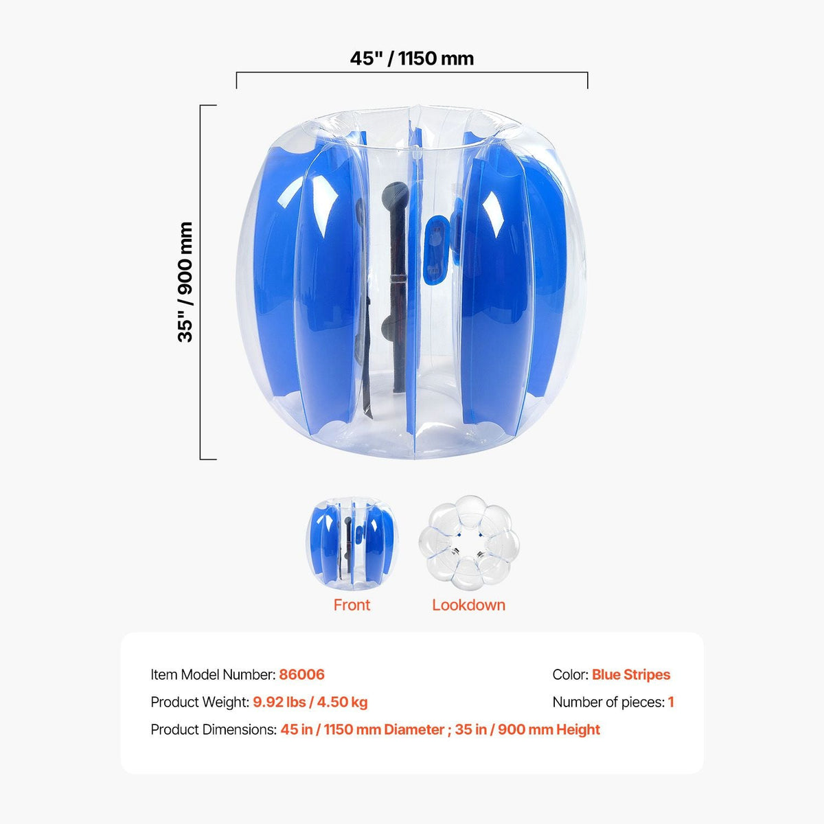 Inflatable Bumper Balls 1-Pack, 4FT/1.2M Body Sumo Zorb Ball, Durable Thick PVC Human Hamster Bubble Knocker for Outdoor Sports Team Gaming Play, Bopper Toy for Garden Yard Park, Blue Stripes