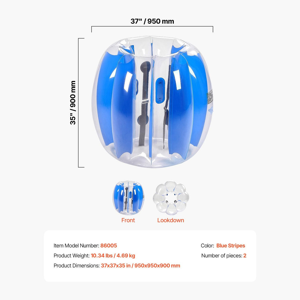 Inflatable Bumper Balls 2-Pack, 3FT/0.9M Body Sumo Ball, Durable Thick PVC Human Hamster Bubble Knocker for Outdoor Team Gaming Play, Bopper Toy for Playground Yard Park, Blue Stripes