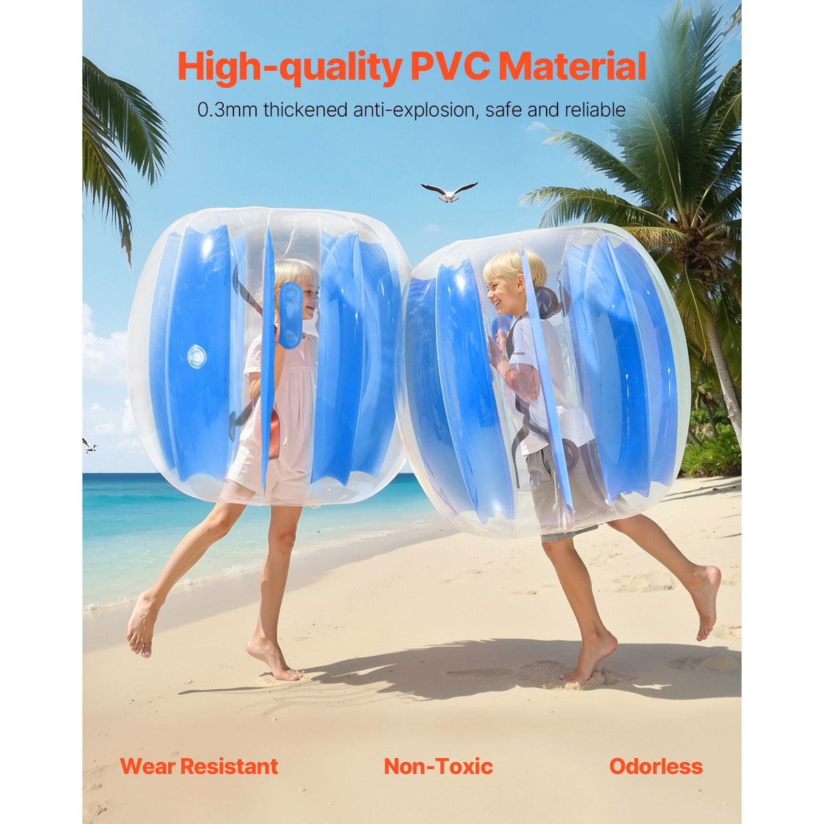 Inflatable Bumper Balls 2-Pack, 3FT/0.9M Body Sumo Ball, Durable Thick PVC Human Hamster Bubble Knocker for Outdoor Team Gaming Play, Bopper Toy for Playground Yard Park, Blue Stripes