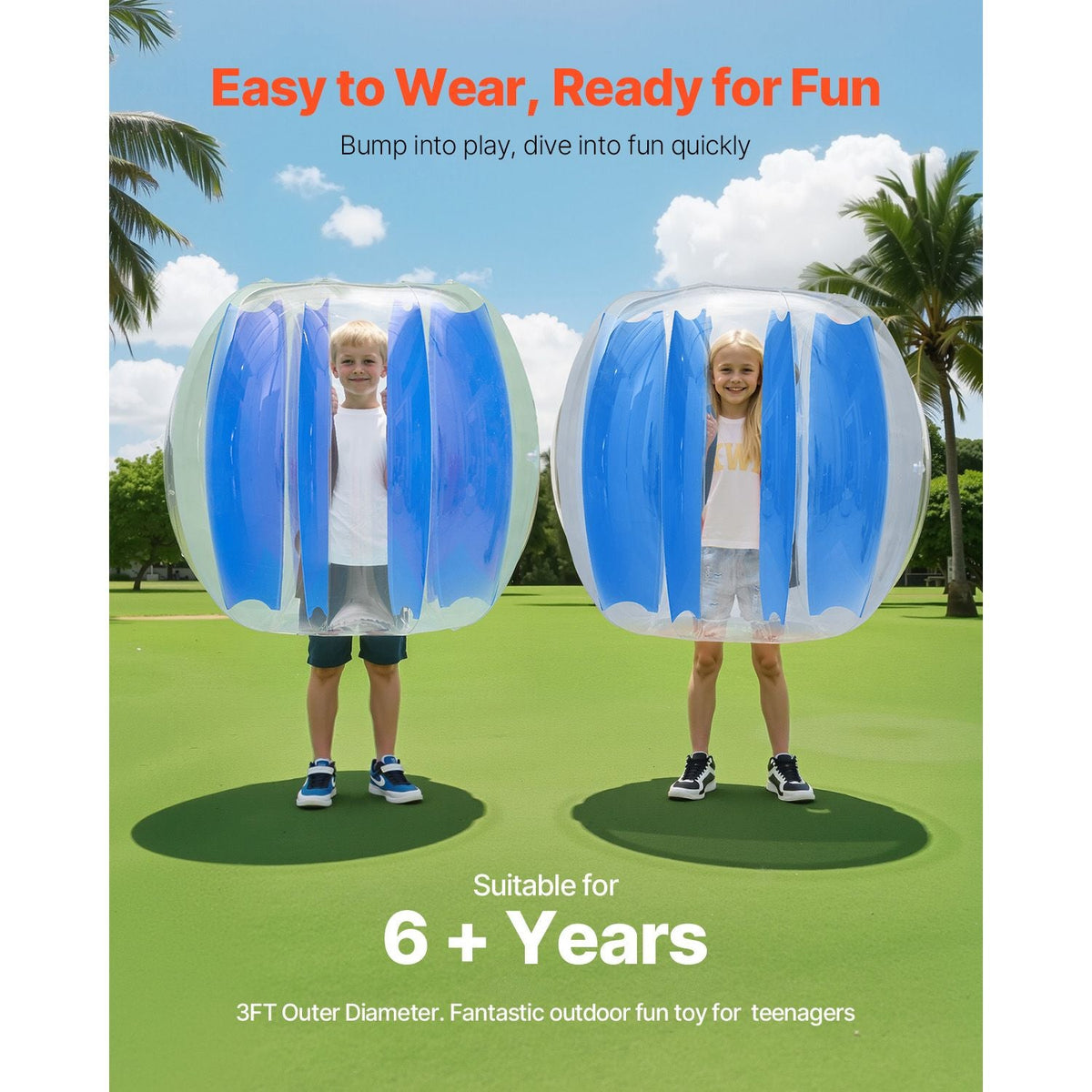 Inflatable Bumper Balls 2-Pack, 3FT/0.9M Body Sumo Ball, Durable Thick PVC Human Hamster Bubble Knocker for Outdoor Team Gaming Play, Bopper Toy for Playground Yard Park, Blue Stripes