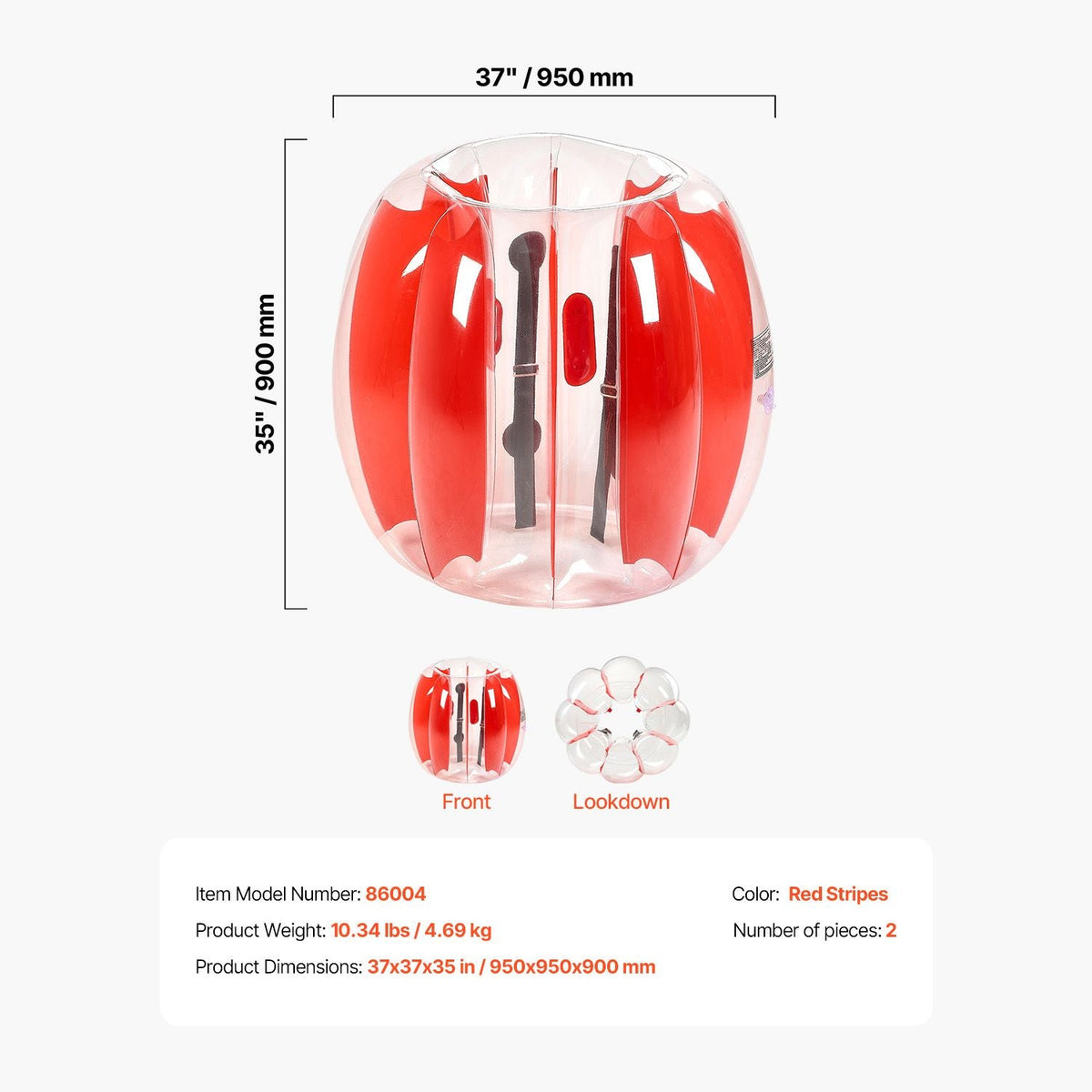 Inflatable Bumper Balls 2-Pack, 3FT/0.9M Body Sumo Zorb Ball, Durable Thick PVC Human Hamster Bubble Knocker for Outdoor Sports Team Gaming Play, Bopper Toy for Playground Yard Park, Red Stripes