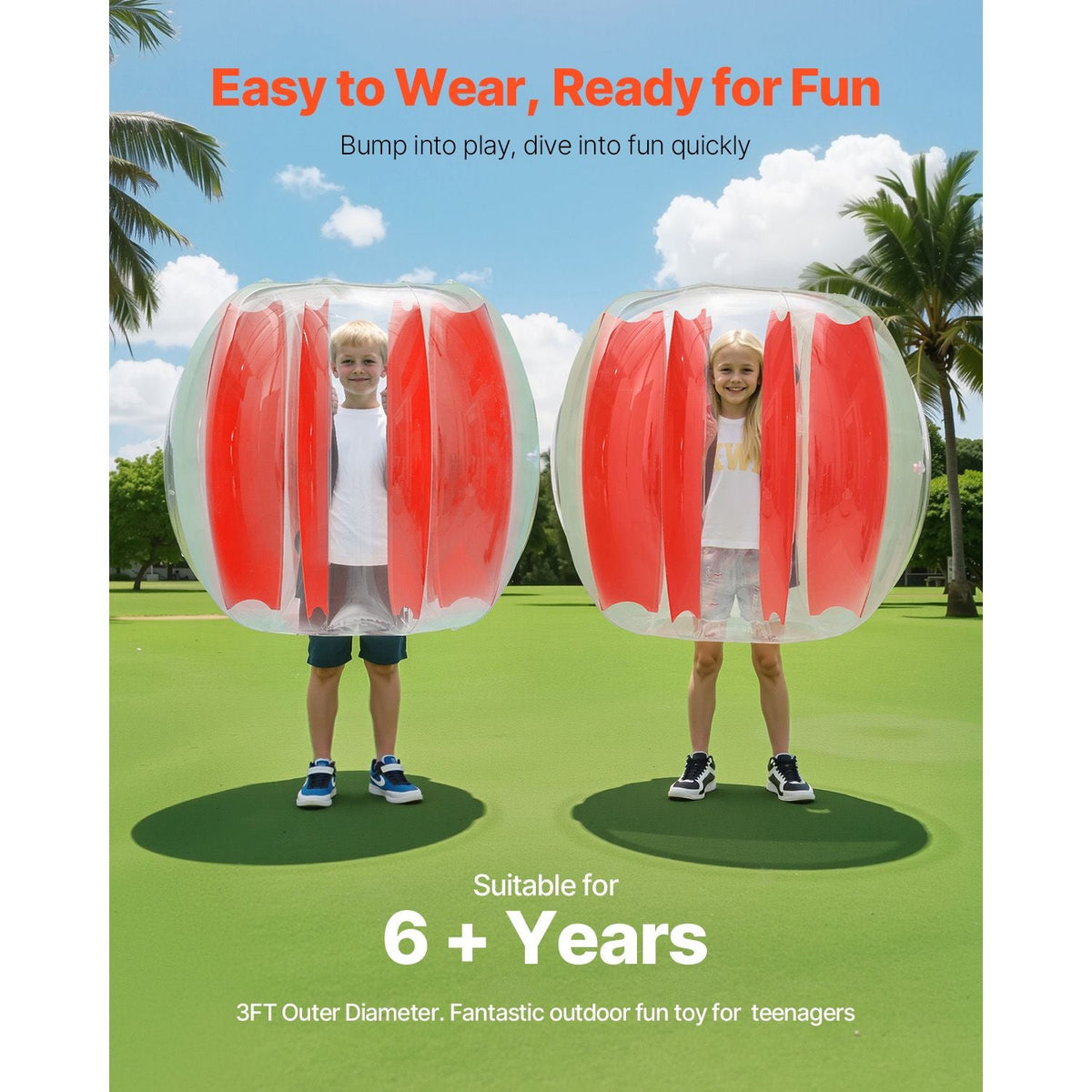 Inflatable Bumper Balls 2-Pack, 3FT/0.9M Body Sumo Zorb Ball, Durable Thick PVC Human Hamster Bubble Knocker for Outdoor Sports Team Gaming Play, Bopper Toy for Playground Yard Park, Red Stripes
