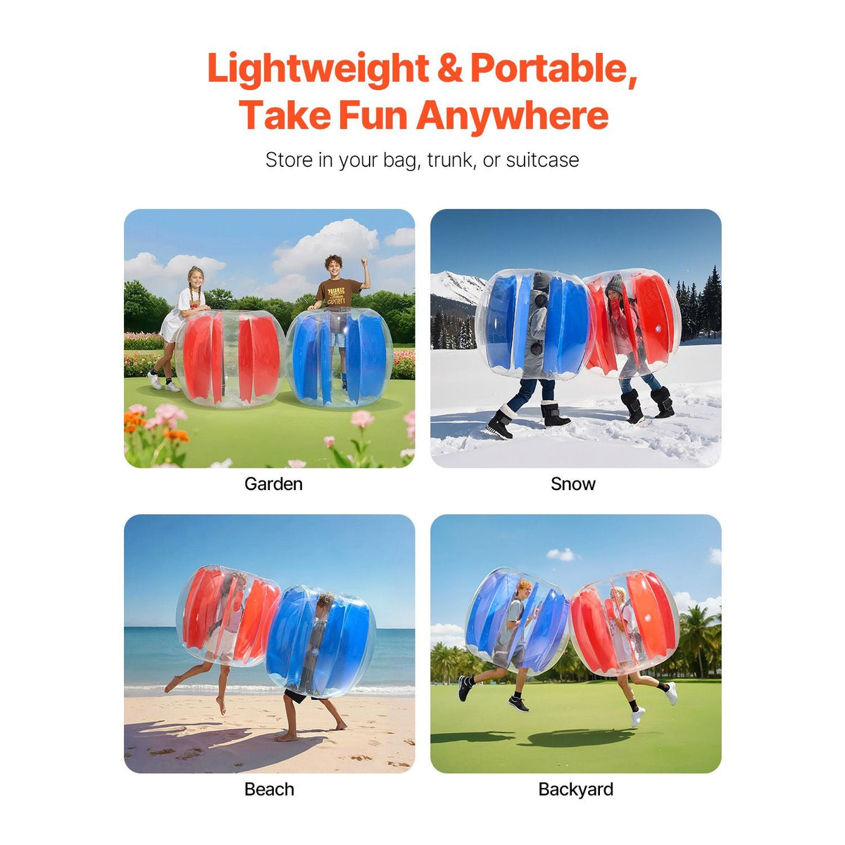 Inflatable Bumper Balls 2-Pack, 4FT/1.2M Body Sumo Ball, Durable Thick PVC Human Hamster Bubble Knocker for Outdoor Sports Team Gaming Play, Bopper Toy for Garden Yard Park, Red & Blue