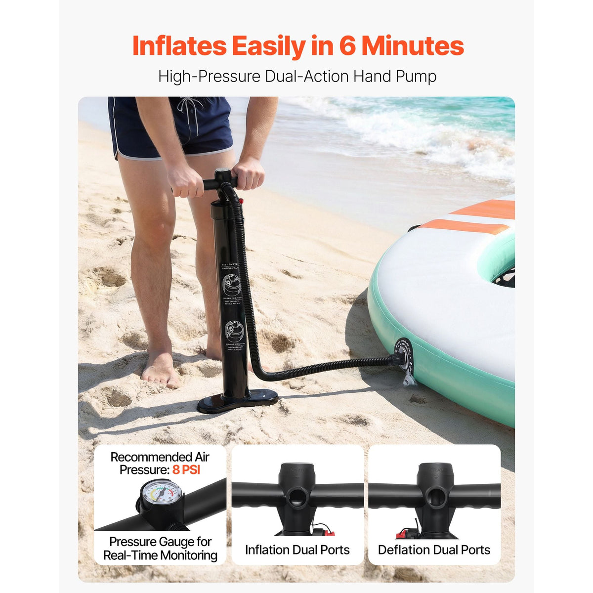 Inflatable Floating Dock, 10x8 FT Round Inflatable Dock Platform, Non-Slip Water Air Mat with Portable Carrying Bag & Detachable Ladder, Floating Water Platform Island Raft for Pool Beach Ocean