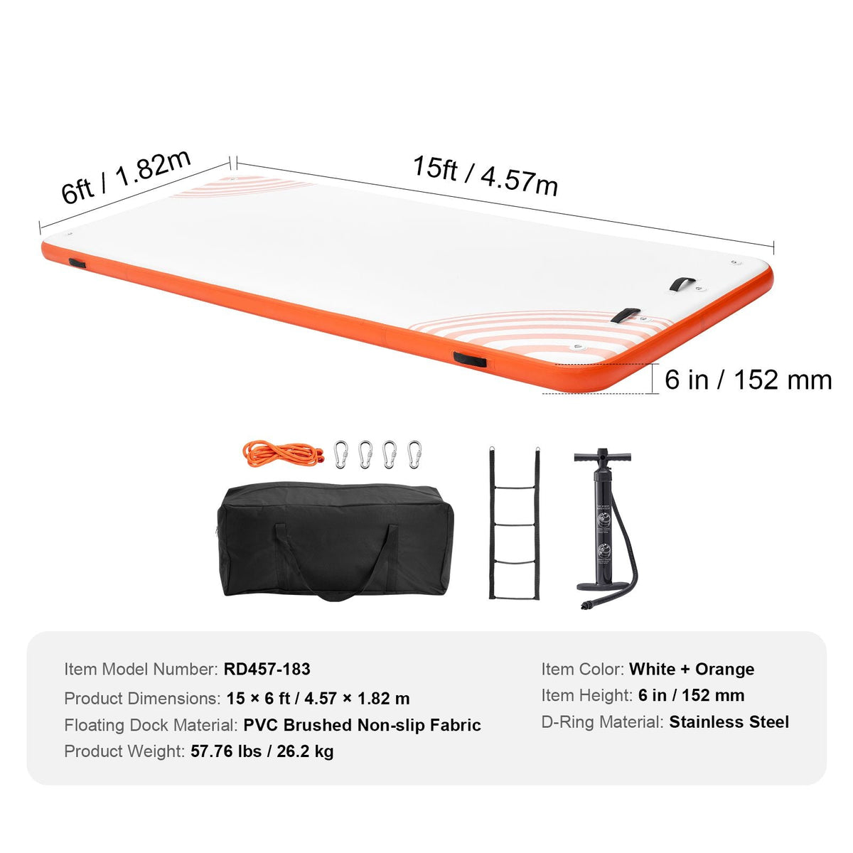 Inflatable Floating Dock, 15 x 6FT Inflatable Dock Platform, Non-Slip Water Floating Dock Mat with Detachable Ladder & Portable Carrying Bag, Floating Platform Island Raft for Ocean Pool Beach