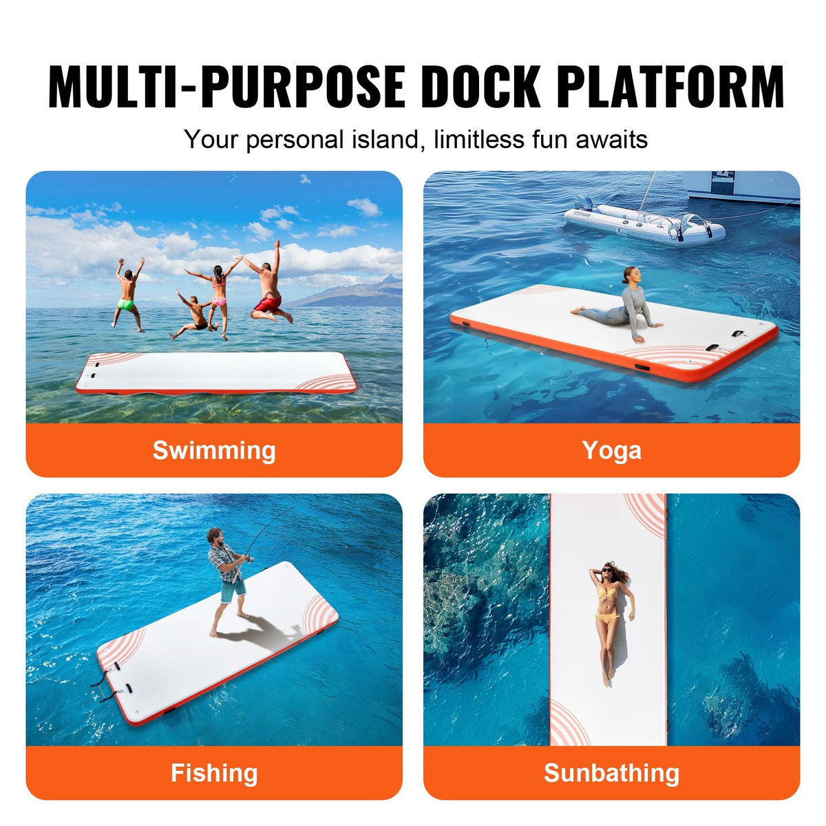 Inflatable Floating Dock, 15 x 6FT Inflatable Dock Platform, Non-Slip Water Floating Dock Mat with Detachable Ladder & Portable Carrying Bag, Floating Platform Island Raft for Ocean Pool Beach