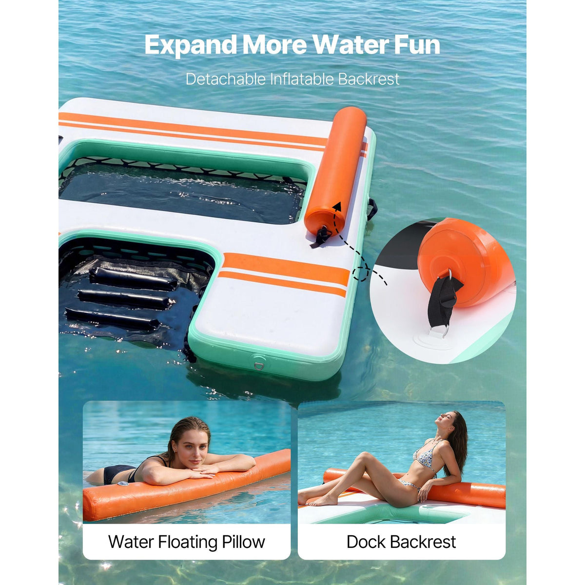 Inflatable Floating Dock, 8 x 6 FT Inflatable Dock Platform, Non-Slip Water Air Mat with Portable Carrying Bag and Detachable Ladder, Floating Water Platform Island Raft for Pool Beach Ocean