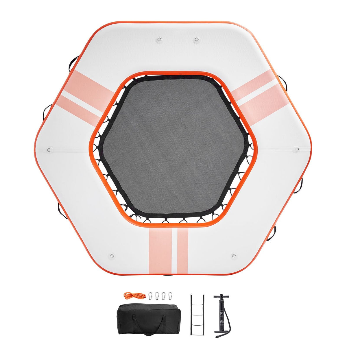 Inflatable Floating Dock, ø8.5FT Inflatable Dock Platform with ø5FT Trampoline Mesh Pool, Non-Slip Floating Platform Water Mat with Portable Bag & Detachable Ladder for Pool Beach Relaxation