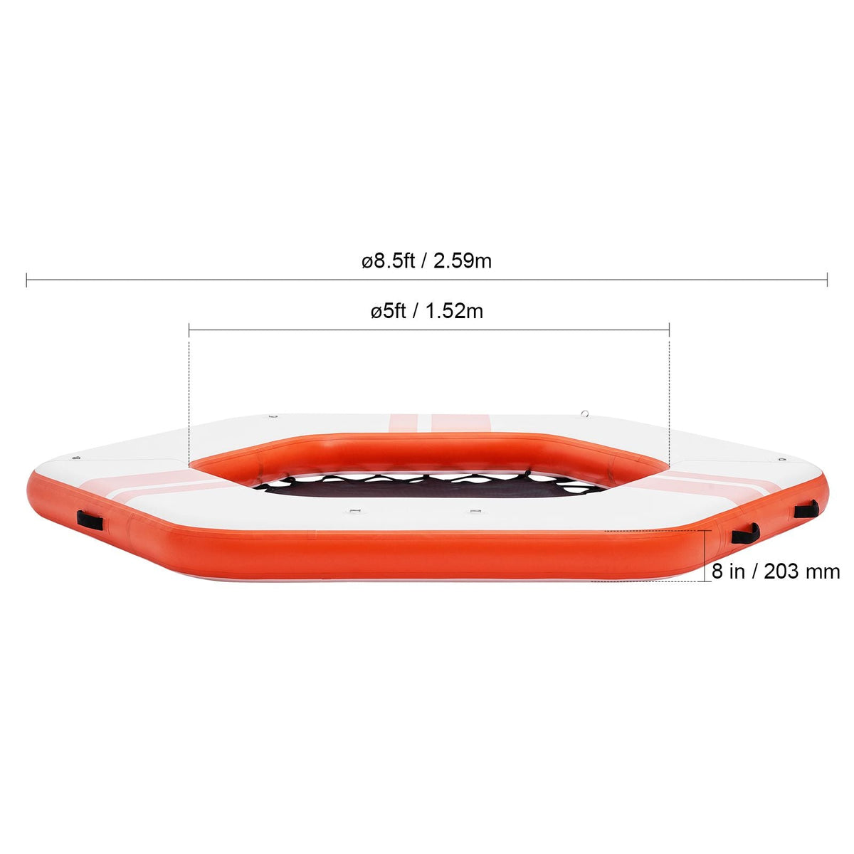 Inflatable Floating Dock, ø8.5FT Inflatable Dock Platform with ø5FT Trampoline Mesh Pool, Non-Slip Floating Platform Water Mat with Portable Bag & Detachable Ladder for Pool Beach Relaxation