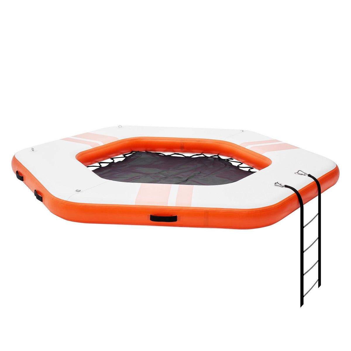 Inflatable Floating Dock, ø8.5FT Inflatable Dock Platform with ø5FT Trampoline Mesh Pool, Non-Slip Floating Platform Water Mat with Portable Bag & Detachable Ladder for Pool Beach Relaxation