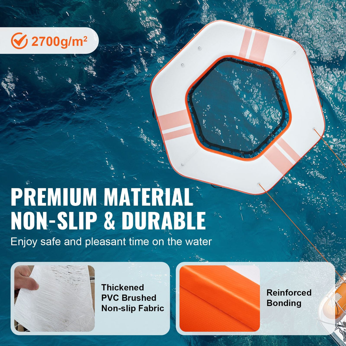 Inflatable Floating Dock, ø8.5FT Inflatable Dock Platform with ø5FT Trampoline Mesh Pool, Non-Slip Floating Platform Water Mat with Portable Bag & Detachable Ladder for Pool Beach Relaxation
