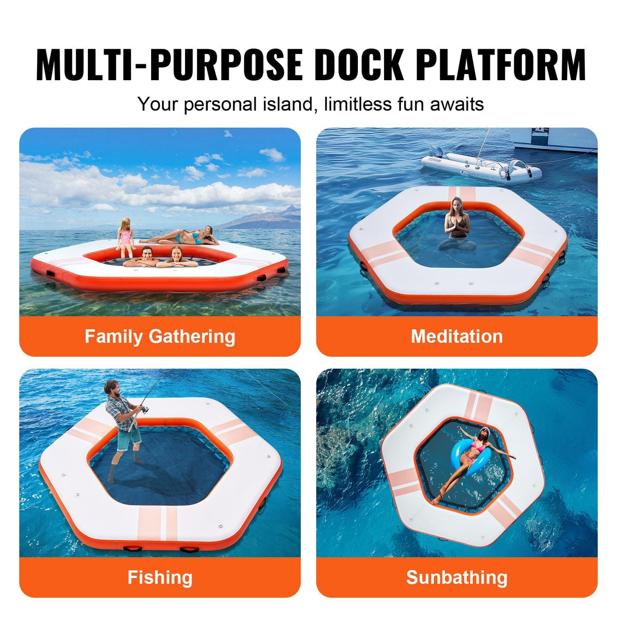 Inflatable Floating Dock, ø8.5FT Inflatable Dock Platform with ø5FT Trampoline Mesh Pool, Non-Slip Floating Platform Water Mat with Portable Bag & Detachable Ladder for Pool Beach Relaxation