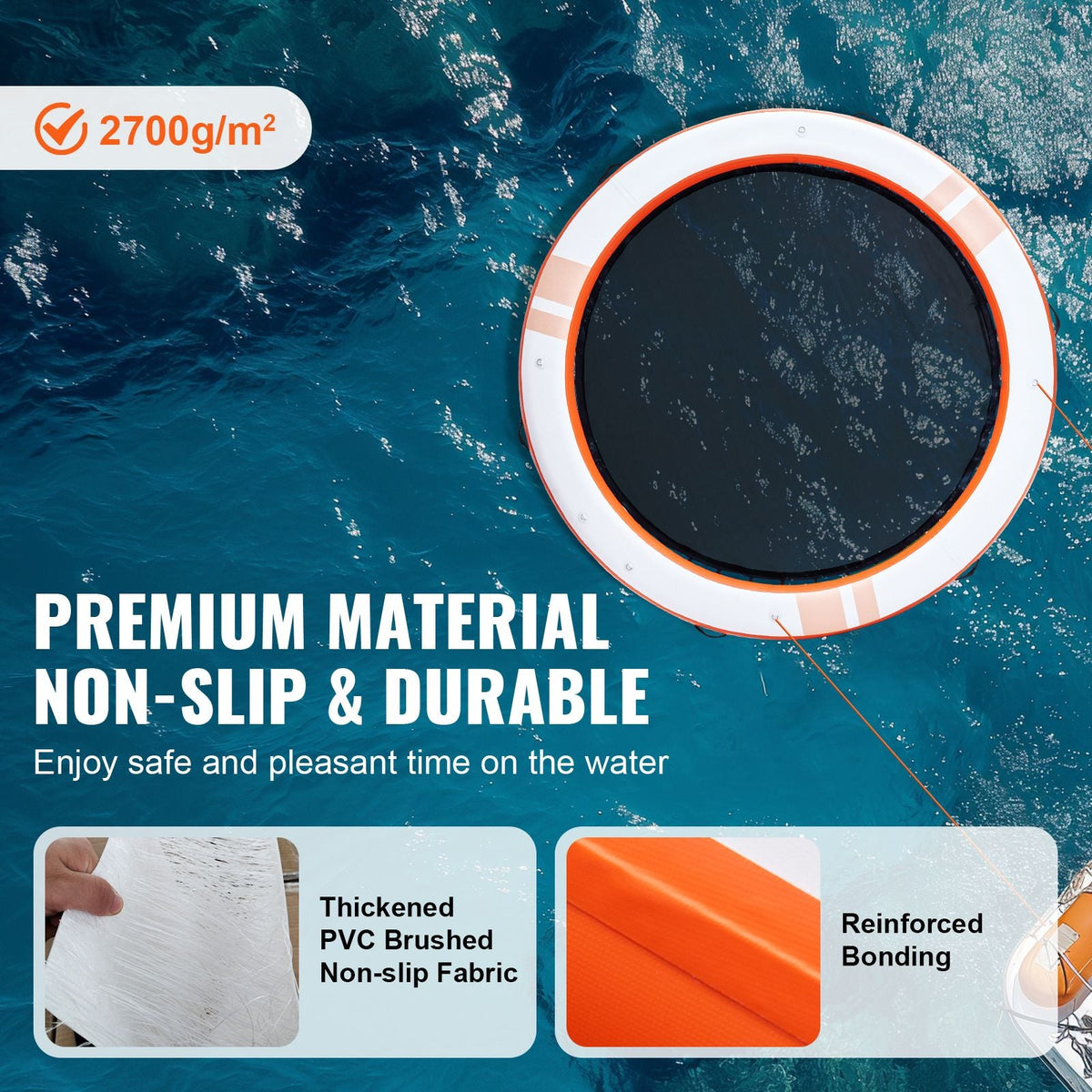 Inflatable Floating Dock, ø8FT Inflatable Dock Platform with ø5FT Trampoline Mesh Pool, Non-Slip Floating Platform Water Mat with Portable Bag & Detachable Ladder for Pool Beach Relaxation