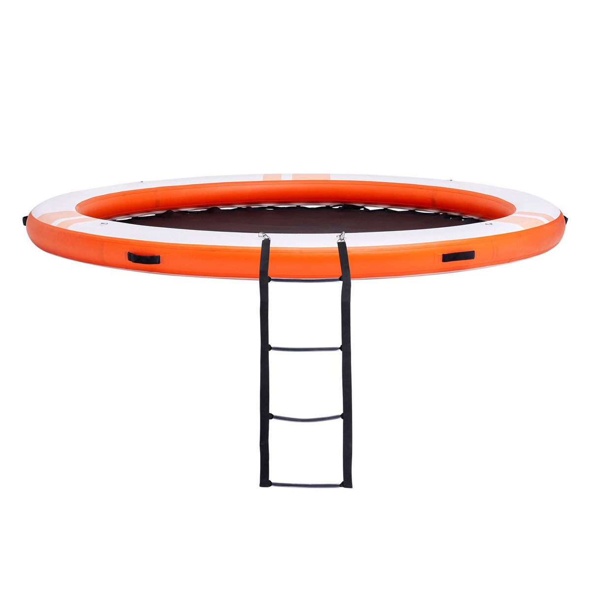 Inflatable Floating Dock, ø8FT Inflatable Dock Platform with ø5FT Trampoline Mesh Pool, Non-Slip Floating Platform Water Mat with Portable Bag & Detachable Ladder for Pool Beach Relaxation