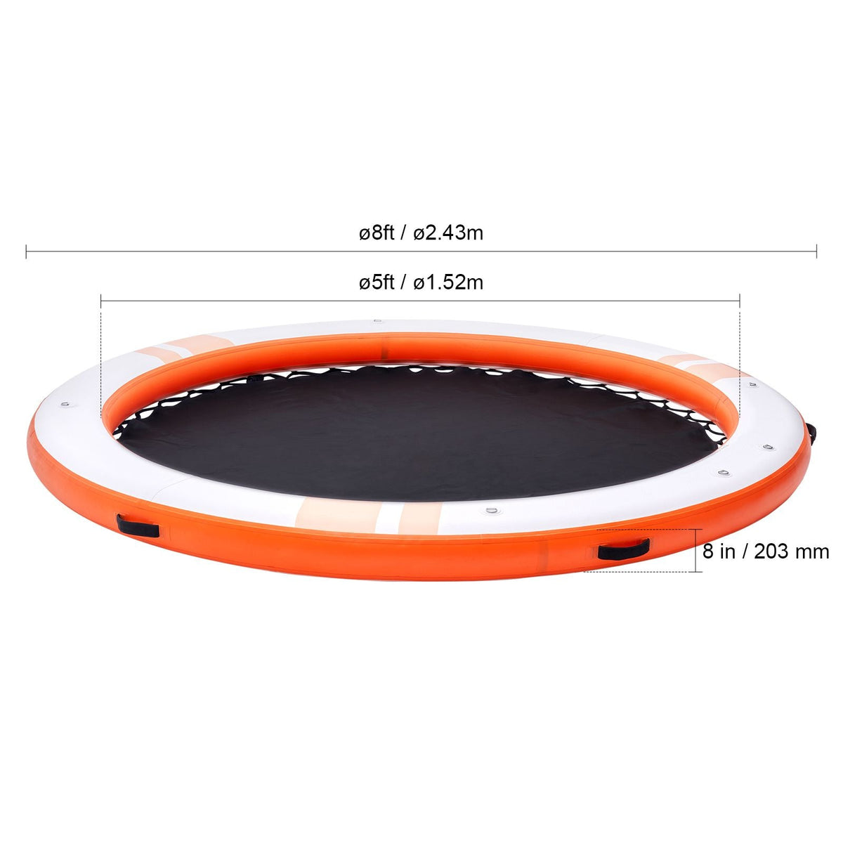 Inflatable Floating Dock, ø8FT Inflatable Dock Platform with ø5FT Trampoline Mesh Pool, Non-Slip Floating Platform Water Mat with Portable Bag & Detachable Ladder for Pool Beach Relaxation
