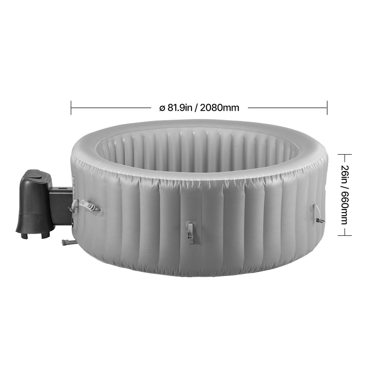 Inflatable Hot Tub, 4 to 6 Person Capacity, 81.9 x 26in Round Portable Outdoor Spa, with 130 Soothing Jets, Headrest, LED Light, Cover, Multi-function Control Panel, PVC Outdoor Hot Tub, Grey