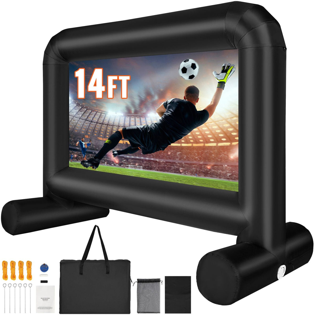 Inflatable Movie Screen, 14 FT Inflatable Projector Screen for Outside with Blower and Carrying Bag, Front/Rear Projection, Oxford Fabric Blow Up Screen for Outdoor Parties Backyard Movie Night