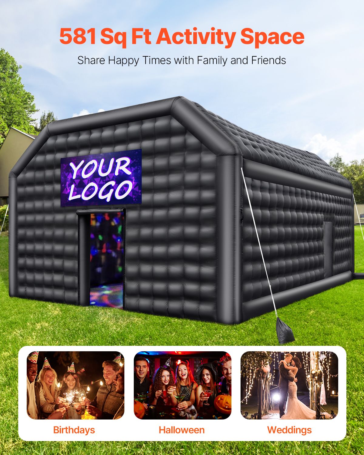 Inflatable Nightclub, 29.5 x 19.7 x 13.1 Ft, Blow up Party Tent with 1100W Blower, Large Inflatable Night Club Tent for Adults, Easy Setup Inflatable House Air Cube for Wedding Birthday Black