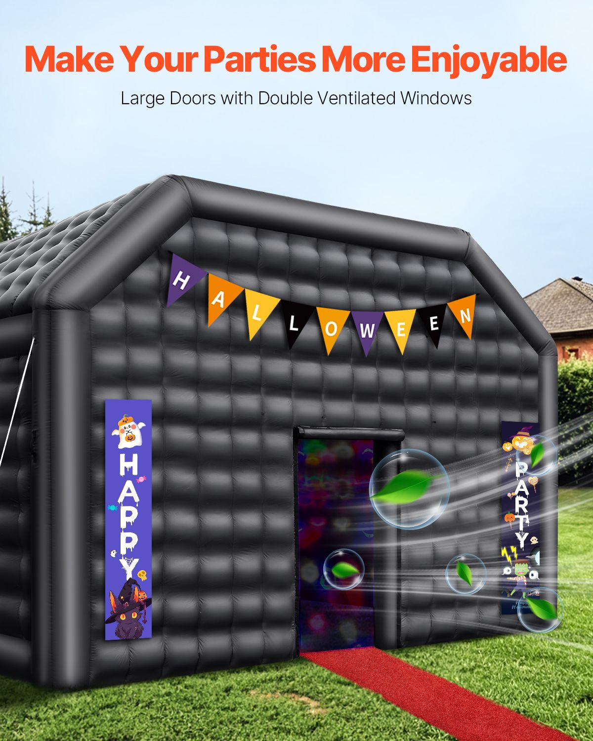 Inflatable Nightclub, 29.5 x 19.7 x 13.1 Ft, Blow up Party Tent with 1100W Blower, Large Inflatable Night Club Tent for Adults, Easy Setup Inflatable House Air Cube for Wedding Birthday Black