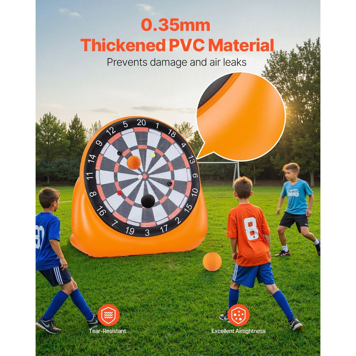 Inflatable Soccer Dart Board, over 6 ft High Giant Soccer Dart Board with 4 Kick Balls, 12 Tennis and Air Pump, 3-Min Setup, Ideal for Giant Yard Games, Giant Kick Darts Game, Backyard Golf Game
