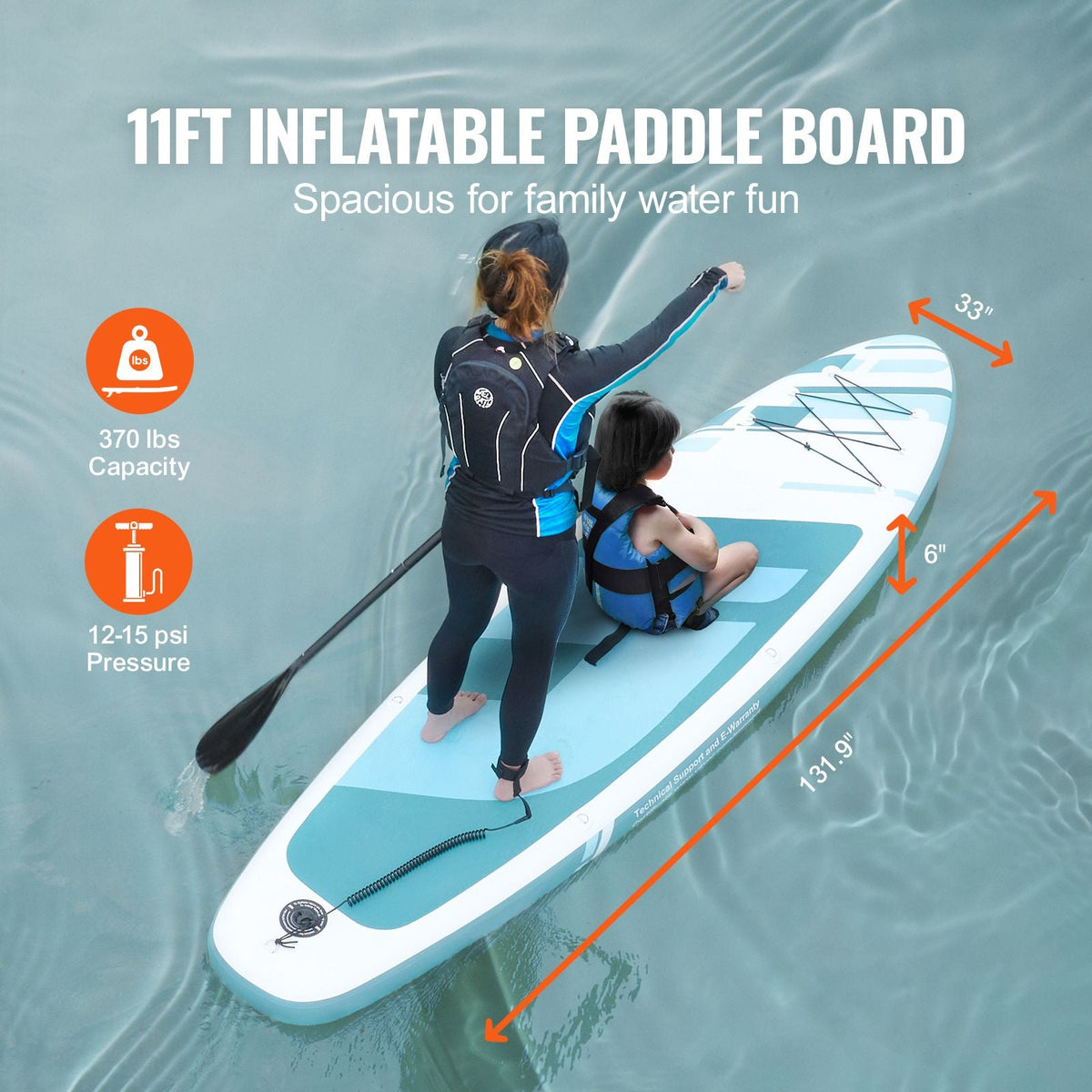 Inflatable Stand Up Paddle Board, 11' x 33" x 6" Wide SUP Paddleboard, with Board Accessories, Pump, Paddle, Fin, Phone Bag, Backpack, Ankle Leash, Repair Kit, Non-slip Deck for Youth & Adults