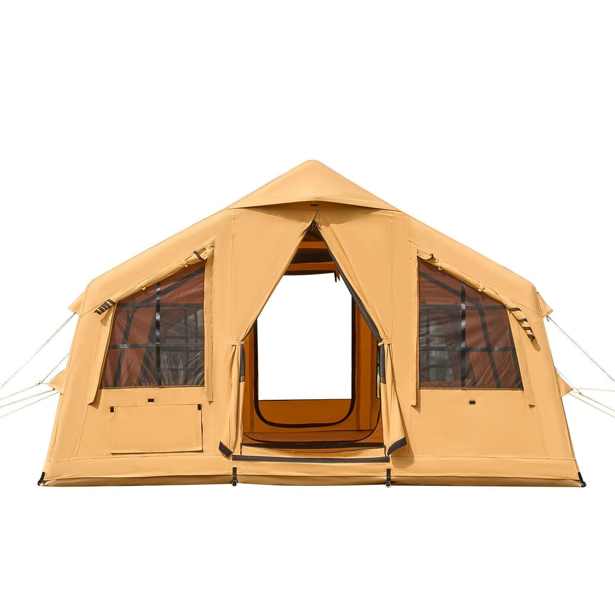 Inflatable Tents for Camping, 8-12 Person Easy Setup Blow up Tent with Hand Pump, 4 Season Luxury Glamping Tent with 2 Skylights, Canopy, Stove Jack, 2 Doors & Mesh Windows (Include Storage Bag)