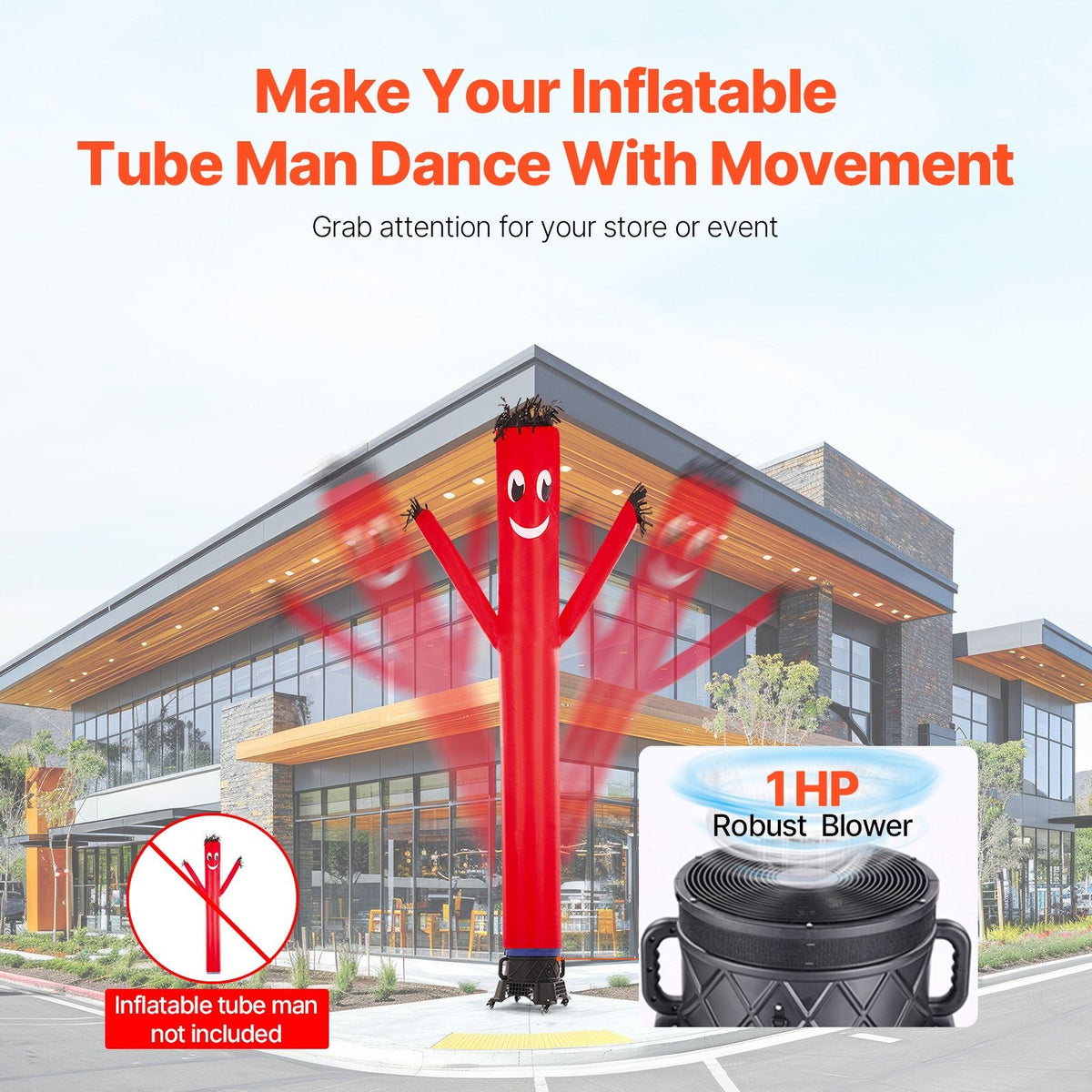 Inflatable Tube Man Blower, 1 HP, Blower Fan for Wacky Waving Inflatable Tube Guy, PP Shell, IPX3 Waterproof, Fits 18" Diameter Outdoor Inflatable Wind Flying Tube Man(No Inflatable)