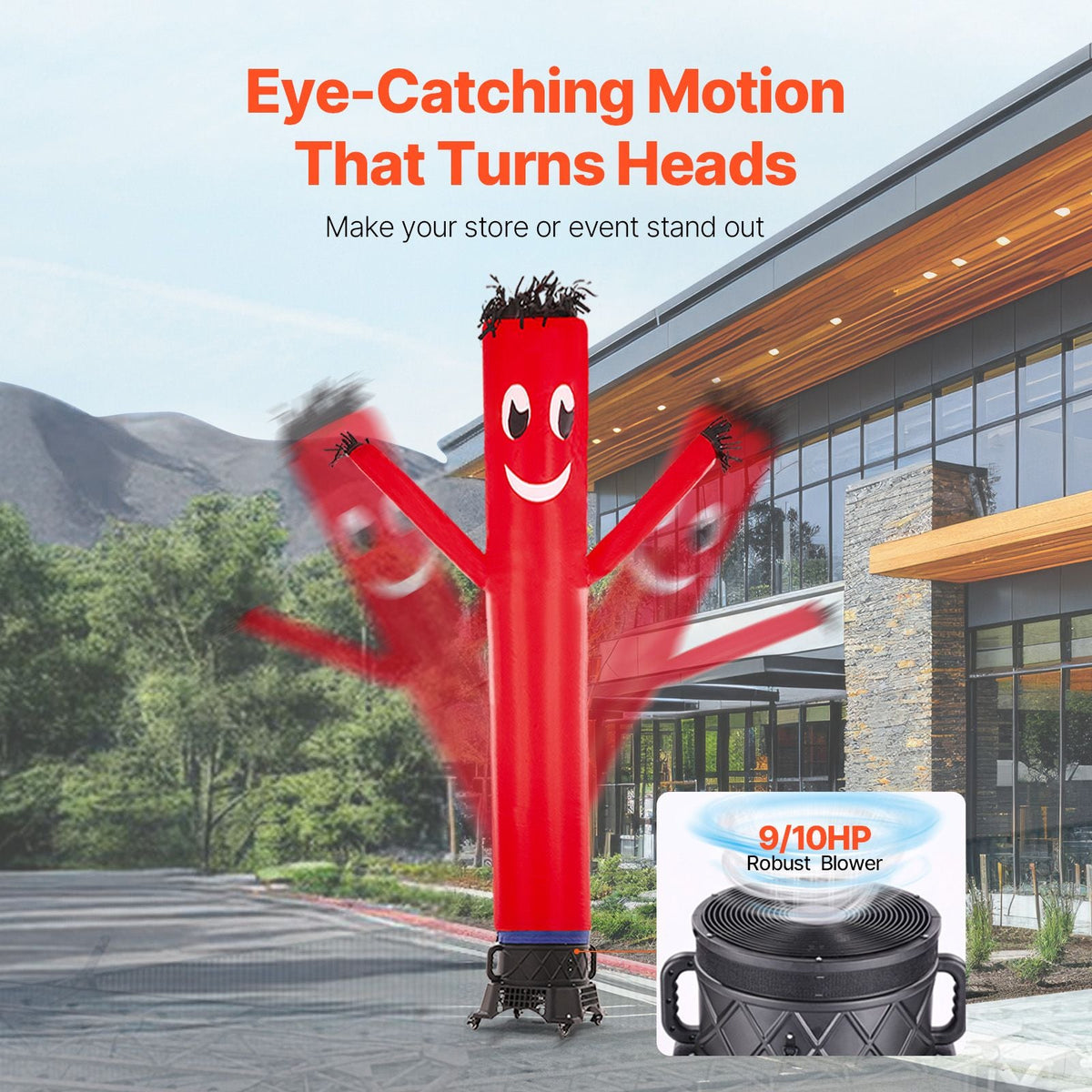 Inflatable Tube Man Set, 10 ft Tall, Wacky Waving Inflatable Dancing Tube Guy with 9/10 HP Blower, PP Shell IPX3 Waterproof Blower Fan, for Outdoor Advertising Business Store Party