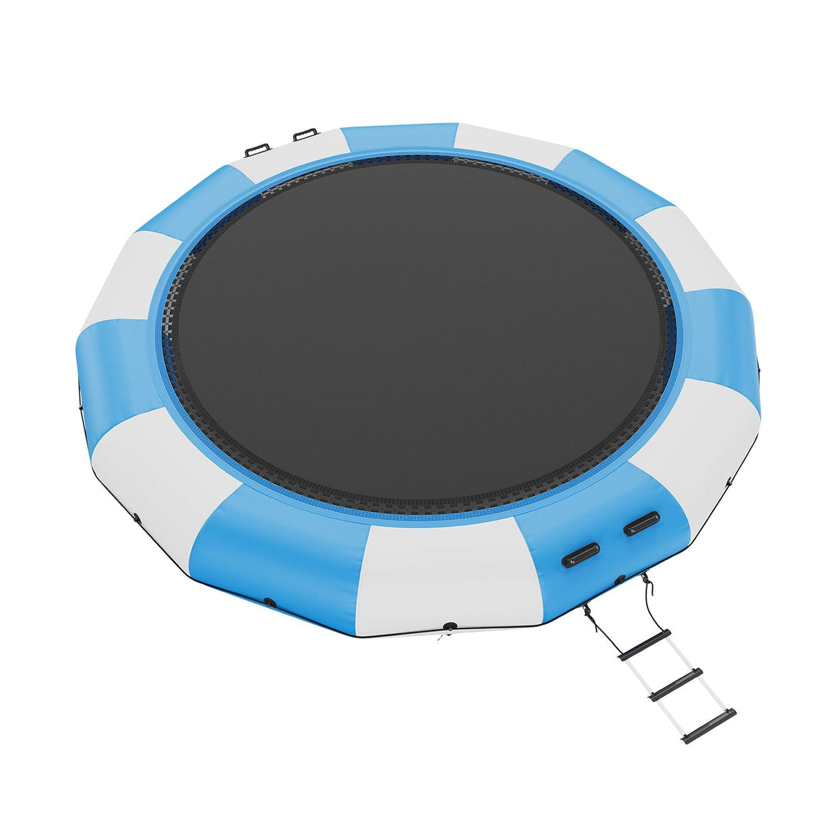 Inflatable Water Bouncer, 15ft Recreational Water Trampoline, Portable Bounce Swim Platform with 3-Step Ladder & Electric Air Pump, Kids Adults Floating Rebounder for Pool, Lake, Water Sports