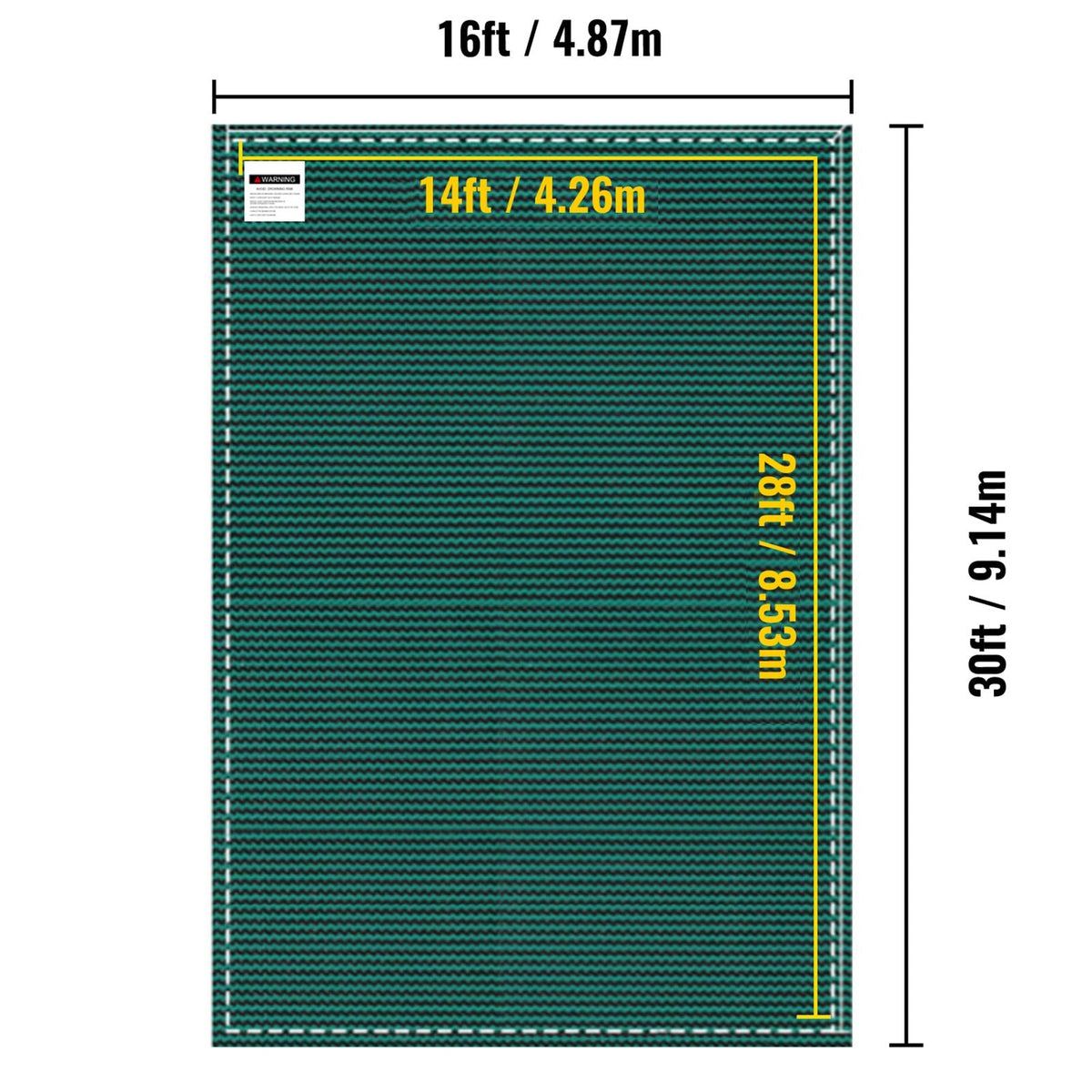 Inground Pool Safety Cover, 16 ft x 30 ft Rectangular Winter Pool Cover, Triple Stitched, High Strength Mesh PP Material with Good Rain Permeability, Installation Hardware Included, Green