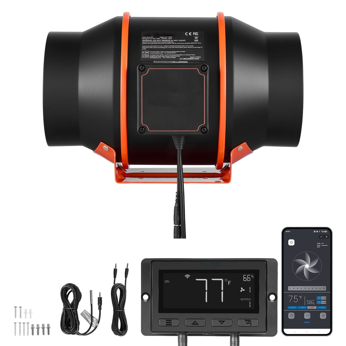 Inline Duct Fan, 402 CFM 6 inch EC Motor Exhaust Ventilation Fan with 10-Speed, PWM Controller, App Control, Temperature Humidity Sensor, Cooling for Grow Tent, Indoor Gardening, Hydroponics