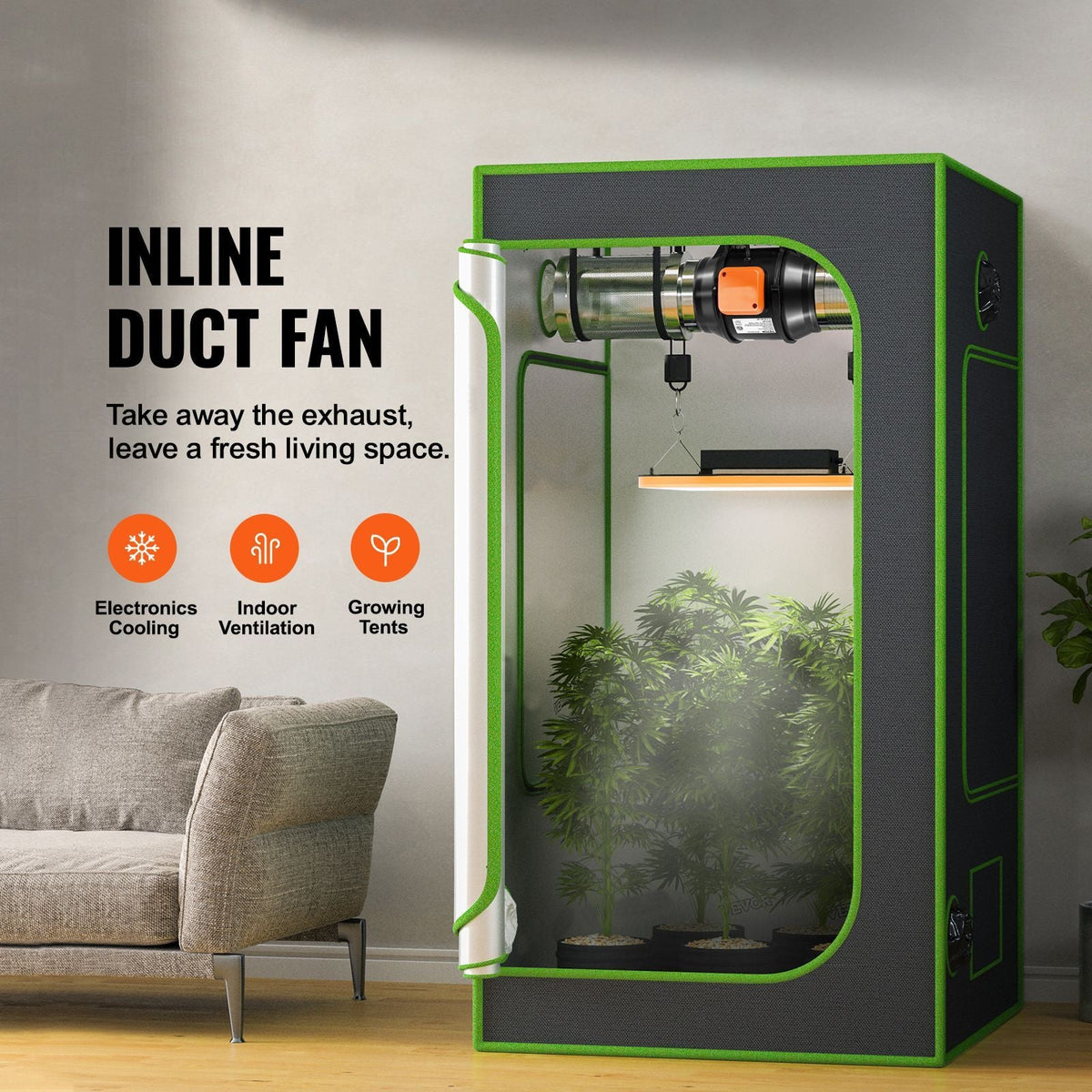 Inline Duct Fan, 6-Inch 400 CFM with Variable Speed Controller, Quiet AC-motor Ventilation Exhaust Fan for Cooling Booster, Grow Tents, Hydroponics