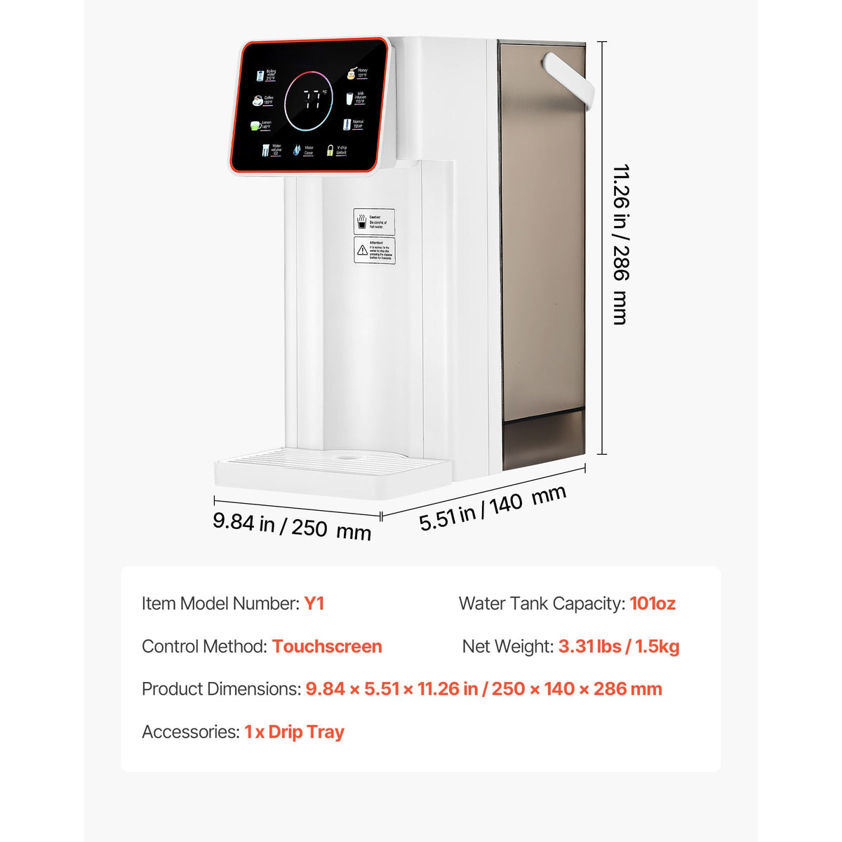 Instant Hot Water Dispenser, Countertop Boiling Water Dispenser with Adjustable 6 Temperatures & 7 Water Volumes, 101oz Removable Water Tank, Quick Heating with Touchscreen & Child Lock for Home