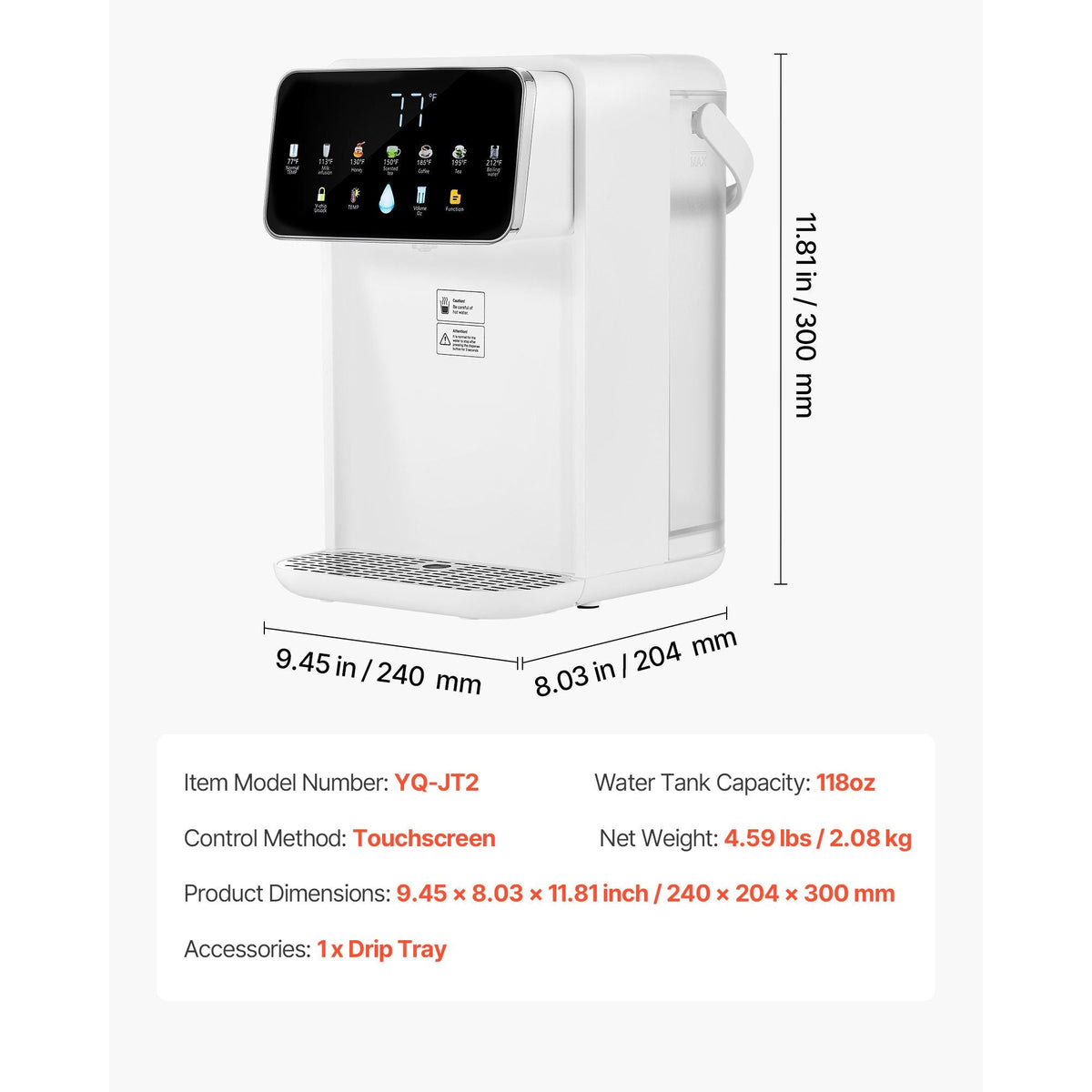 Instant Hot Water Dispenser, Countertop Boiling Water Dispenser with Adjustable 7 Temperatures & 7 Water Volumes, 118oz Removable Water Tank, Quick Heating with Touchscreen & Child Lock for Home