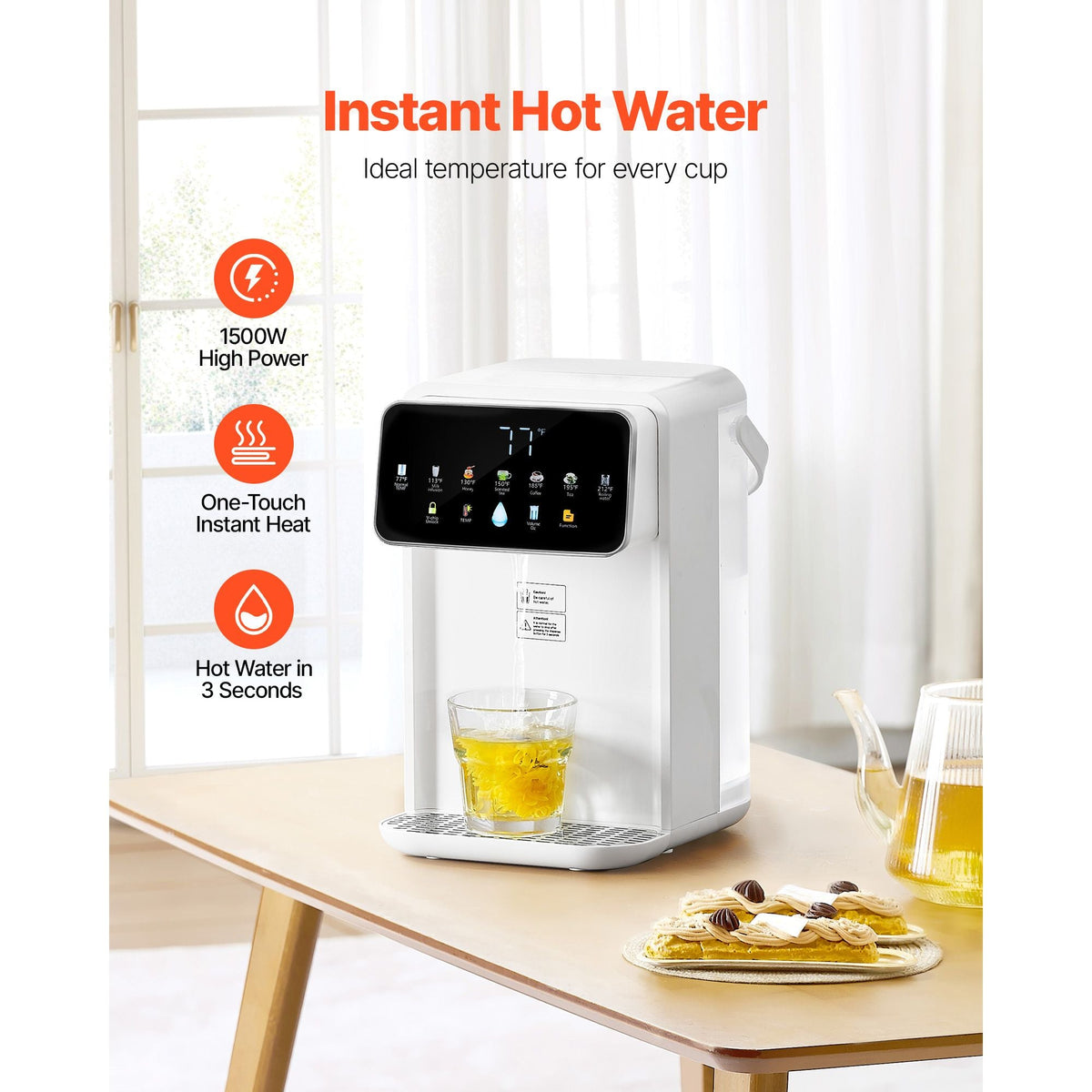 Instant Hot Water Dispenser, Countertop Boiling Water Dispenser with Adjustable 7 Temperatures & 7 Water Volumes, 118oz Removable Water Tank, Quick Heating with Touchscreen & Child Lock for Home