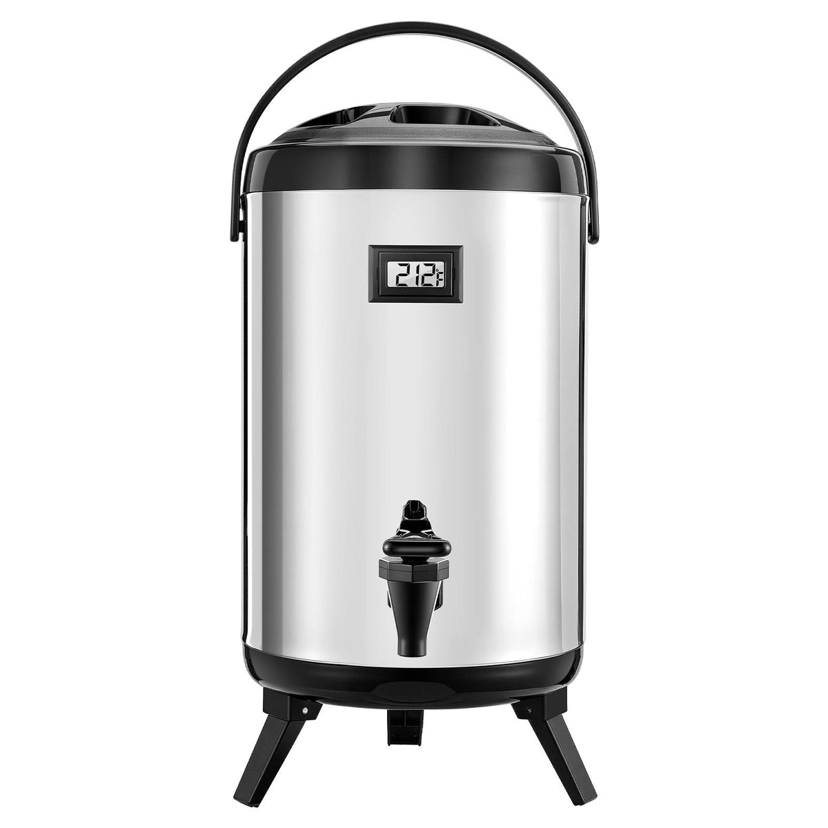Insulated Beverage Dispenser, 2 Gal/7.6L Stainless Steel Thermal Drink Server with Spigot & Temp Display, Suitable for Hot and Cold Drinks, for Tea Coffee Water in Cafes & Restaurants, Silver