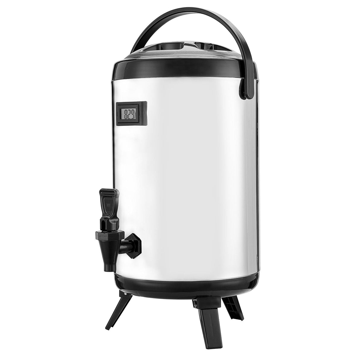 Insulated Beverage Dispenser, 2 Gal/7.6L Stainless Steel Thermal Drink Server with Spigot & Temp Display, Suitable for Hot and Cold Drinks, for Tea Coffee Water in Cafes & Restaurants, Silver