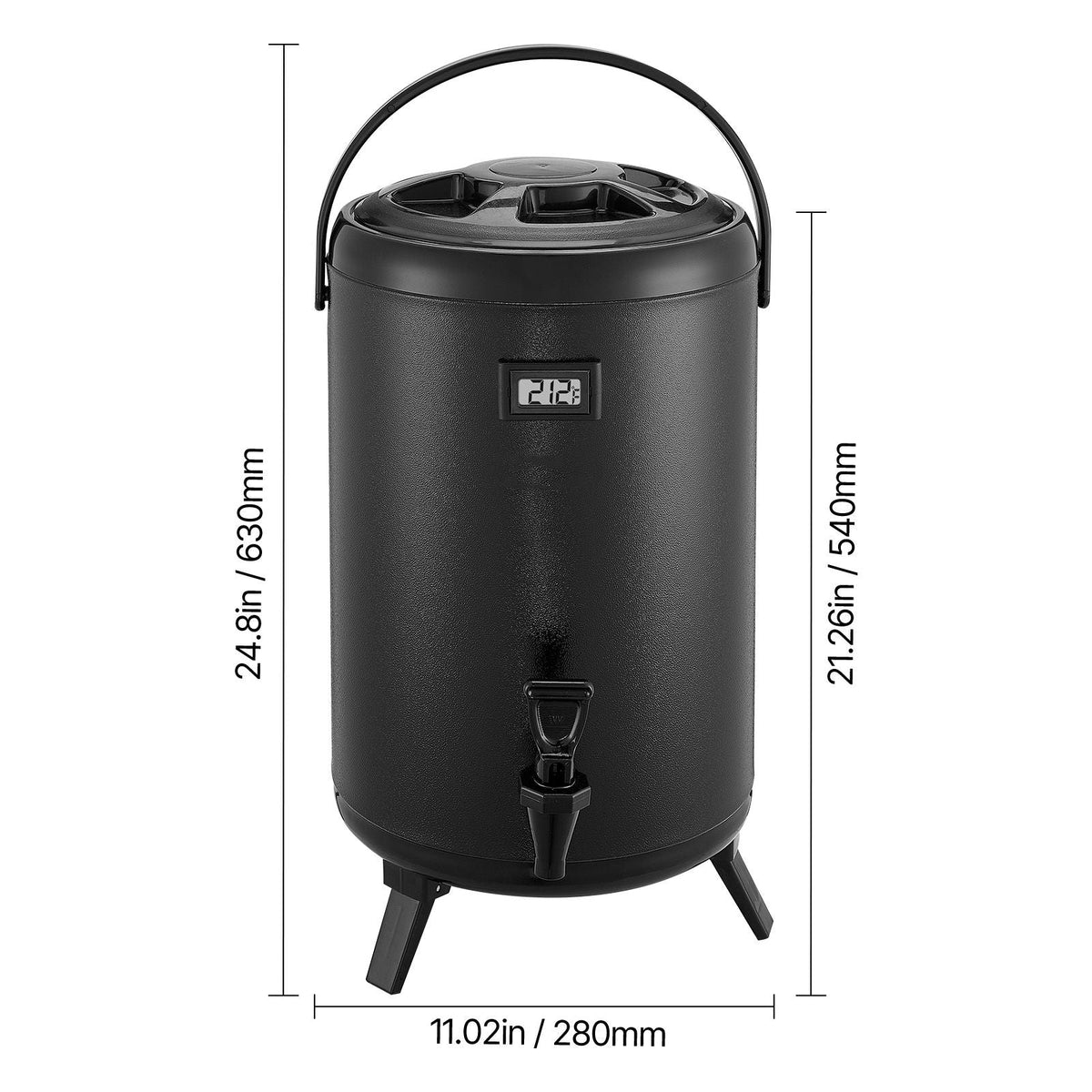 Insulated Beverage Dispenser, 3.2 Gal/12L Stainless Steel Thermal Drink Server with Spigot & Temp Display, Suitable for Hot and Cold Drinks, for Tea Coffee Water in Cafes & Restaurants, Black