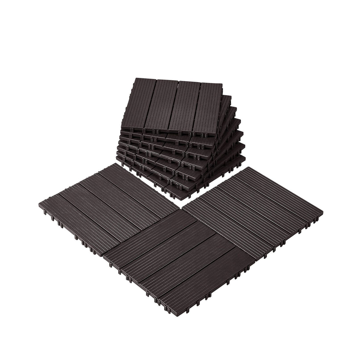 Interlocking Deck Tiles, 10 Pack,12"x12" 10 sq. ft Plastic Waterproof Outdoor Flooring All Weather Use, Patio Floor Decking Covering Tiles for Porch Poolside Balcony Backyard, Dark Brown