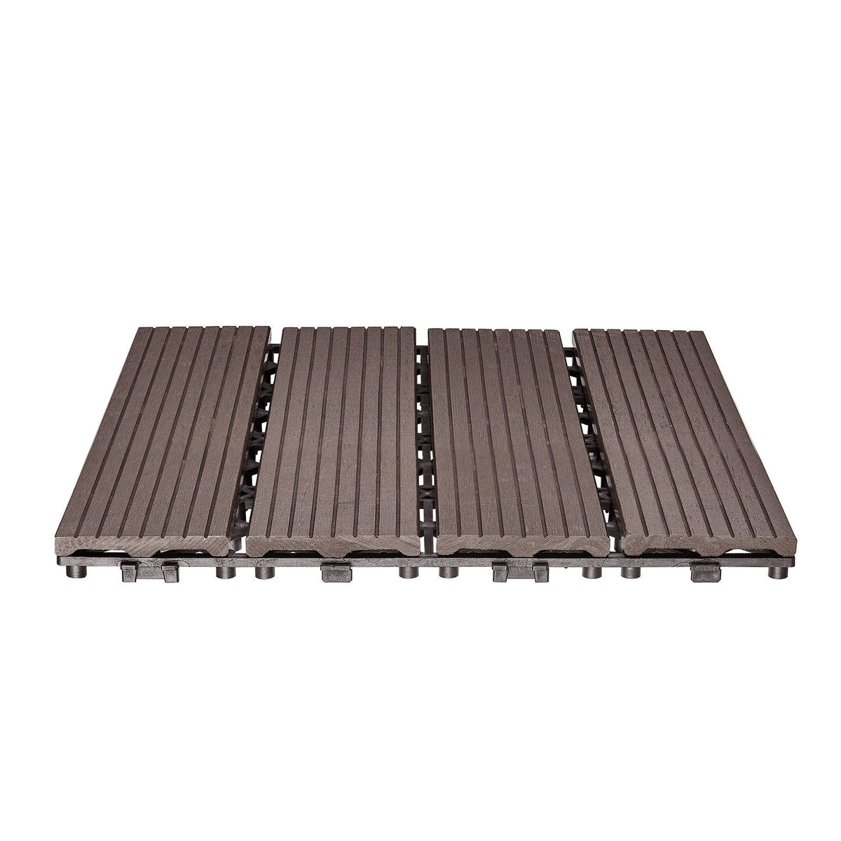 Interlocking Deck Tiles Plastic Wood, 10 Pack,12"x12" 10 sq. ft Waterproof Outdoor Flooring All Weather Use, Patio Floor Decking Covering Tiles for Porch Poolside Balcony Backyard, Dark Brown