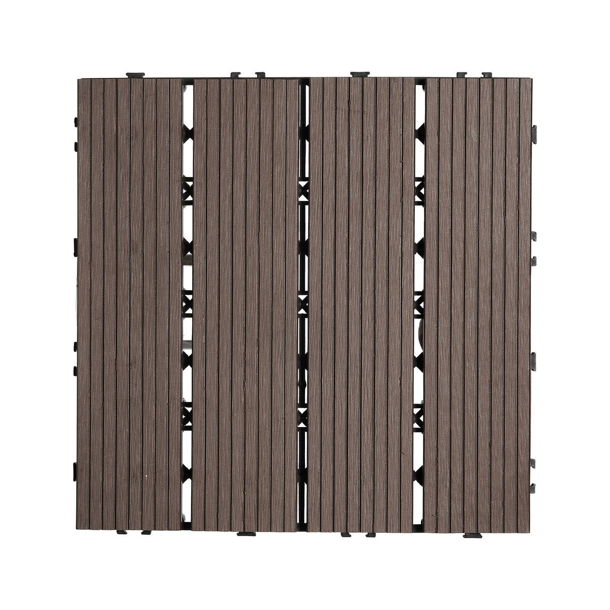 Interlocking Deck Tiles Plastic Wood, 10 Pack,12"x12" 10 sq. ft Waterproof Outdoor Flooring All Weather Use, Patio Floor Decking Covering Tiles for Porch Poolside Balcony Backyard, Dark Brown