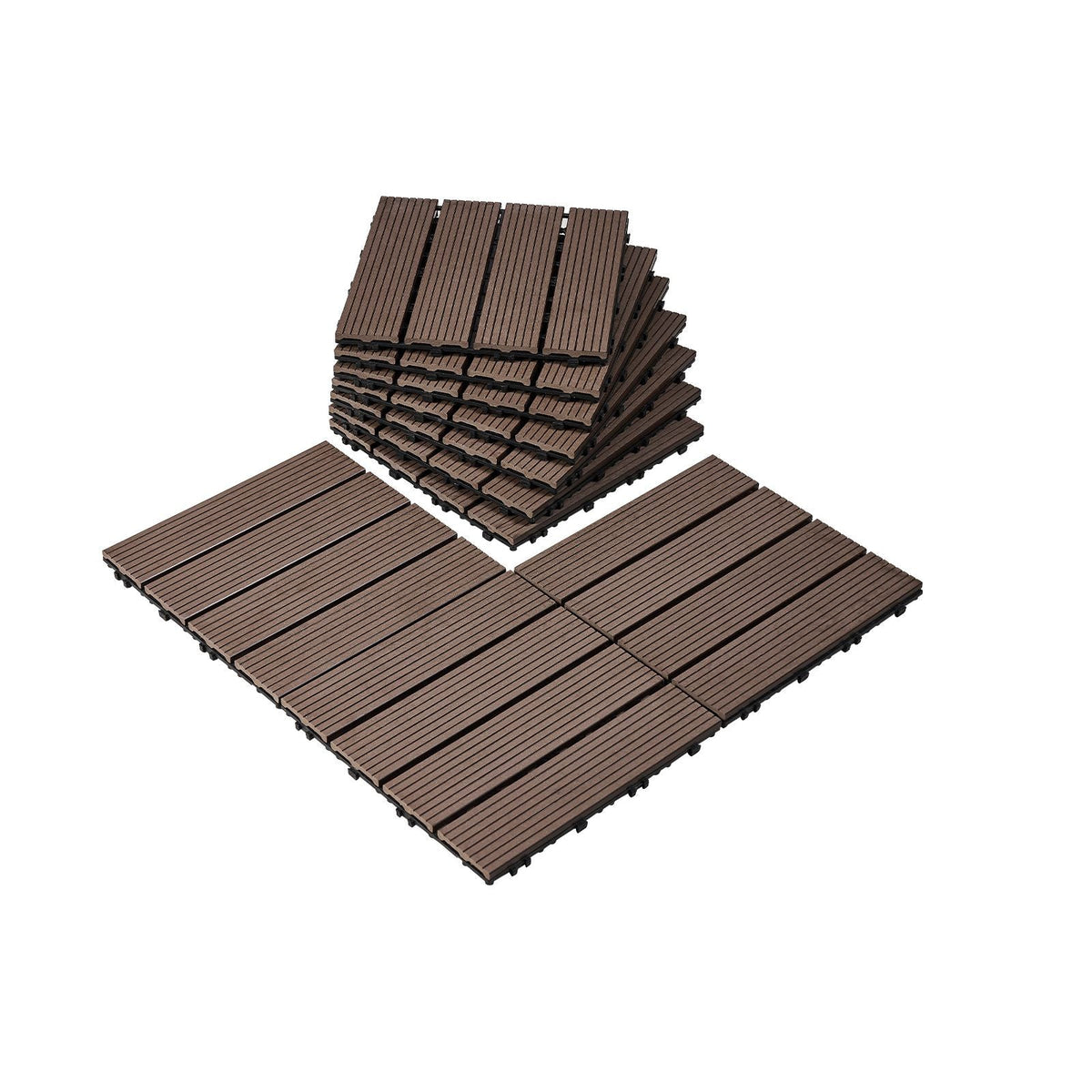 Interlocking Deck Tiles Plastic Wood, 27 Pack,12"x12" 27 sq. ft Waterproof Outdoor Flooring All Weather Use, Patio Floor Decking Covering Tiles for Porch Poolside Balcony Backyard, Dark Brown