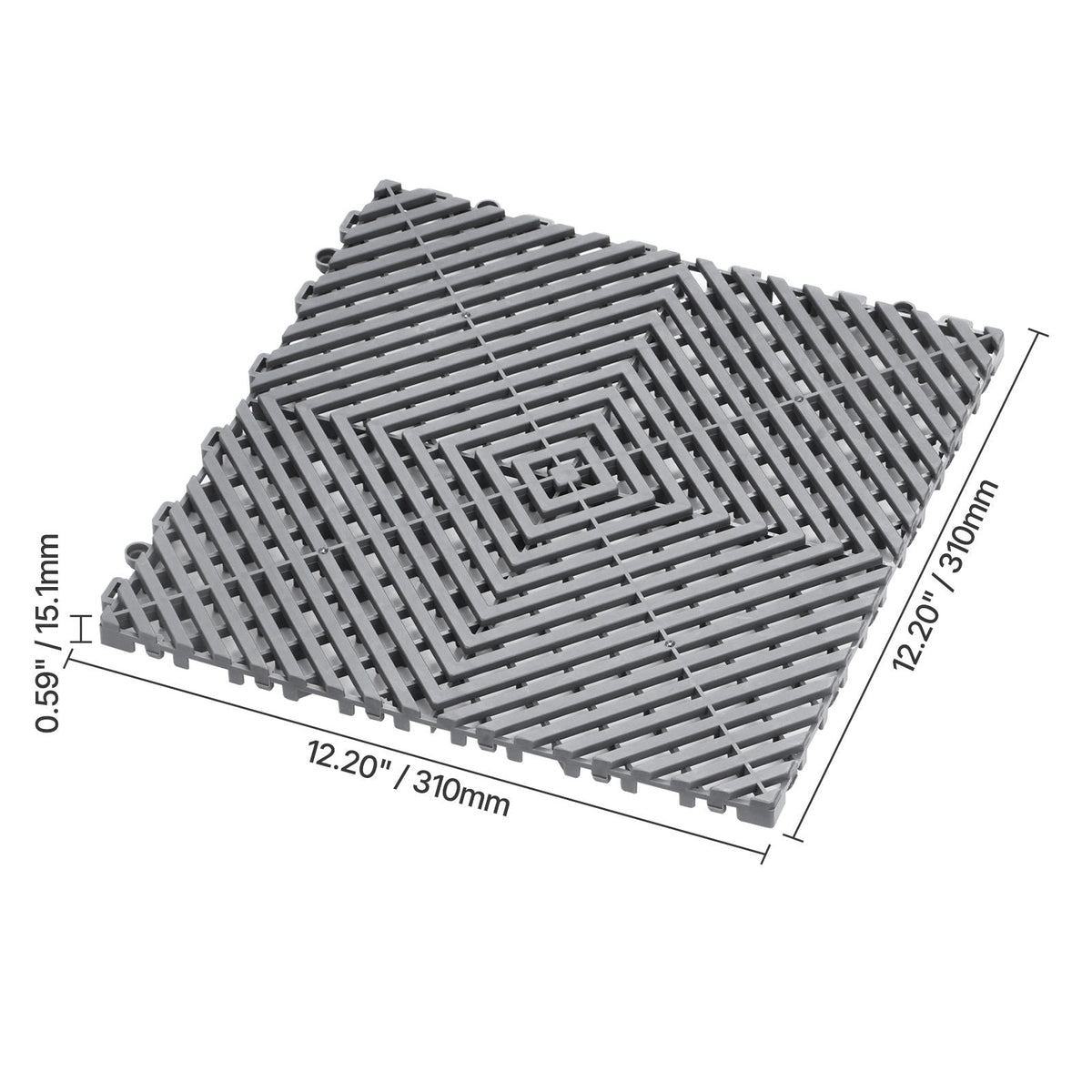 Interlocking Drainage Mat, 12' x 12' Modular Interlocking Cushion, 12 Pcs Splicing Drainage Mats, Non-Slip Gray PP Drainage Floor Tile and Shower Mat, for Garage, Garden, Kitchen & Outdoor